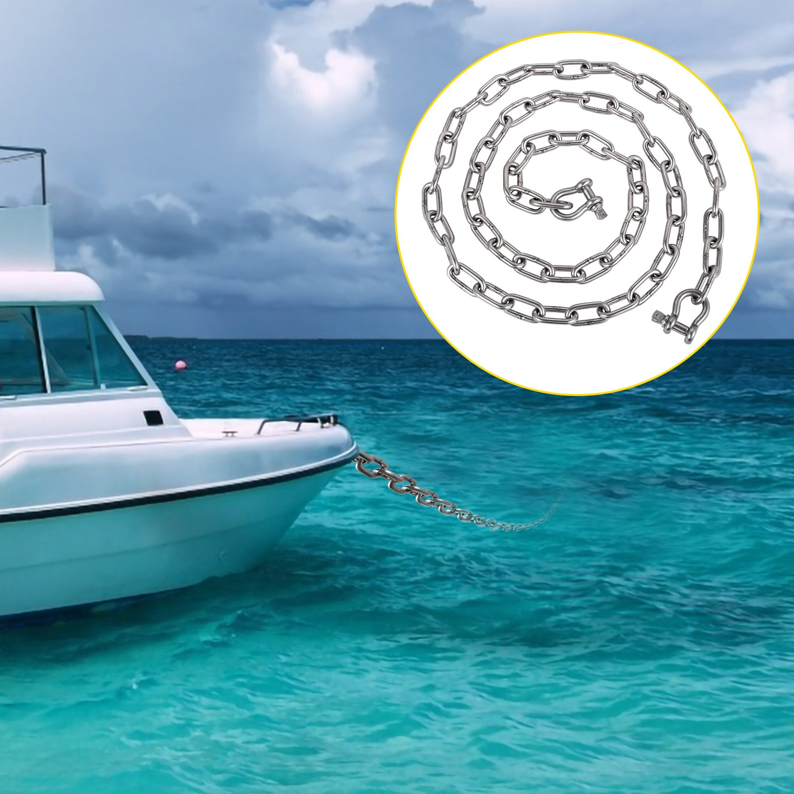 Anchor Chain 10 ft x 5/16" 316 Stainless Steel w/Shackle for Boats 7120lbs Load - Picture 6 of 10