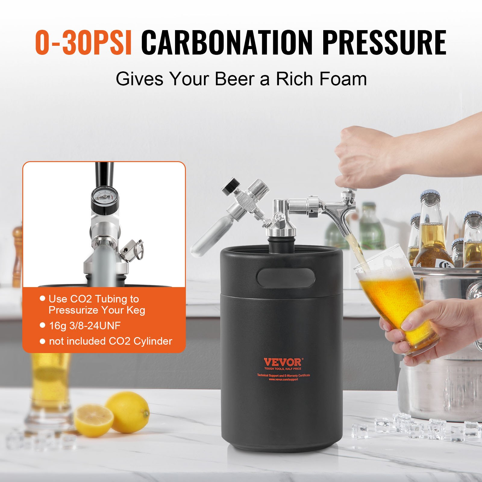 VEVOR Beer Growler Tap System, 170Oz 5L Mini Keg, Craft Beer