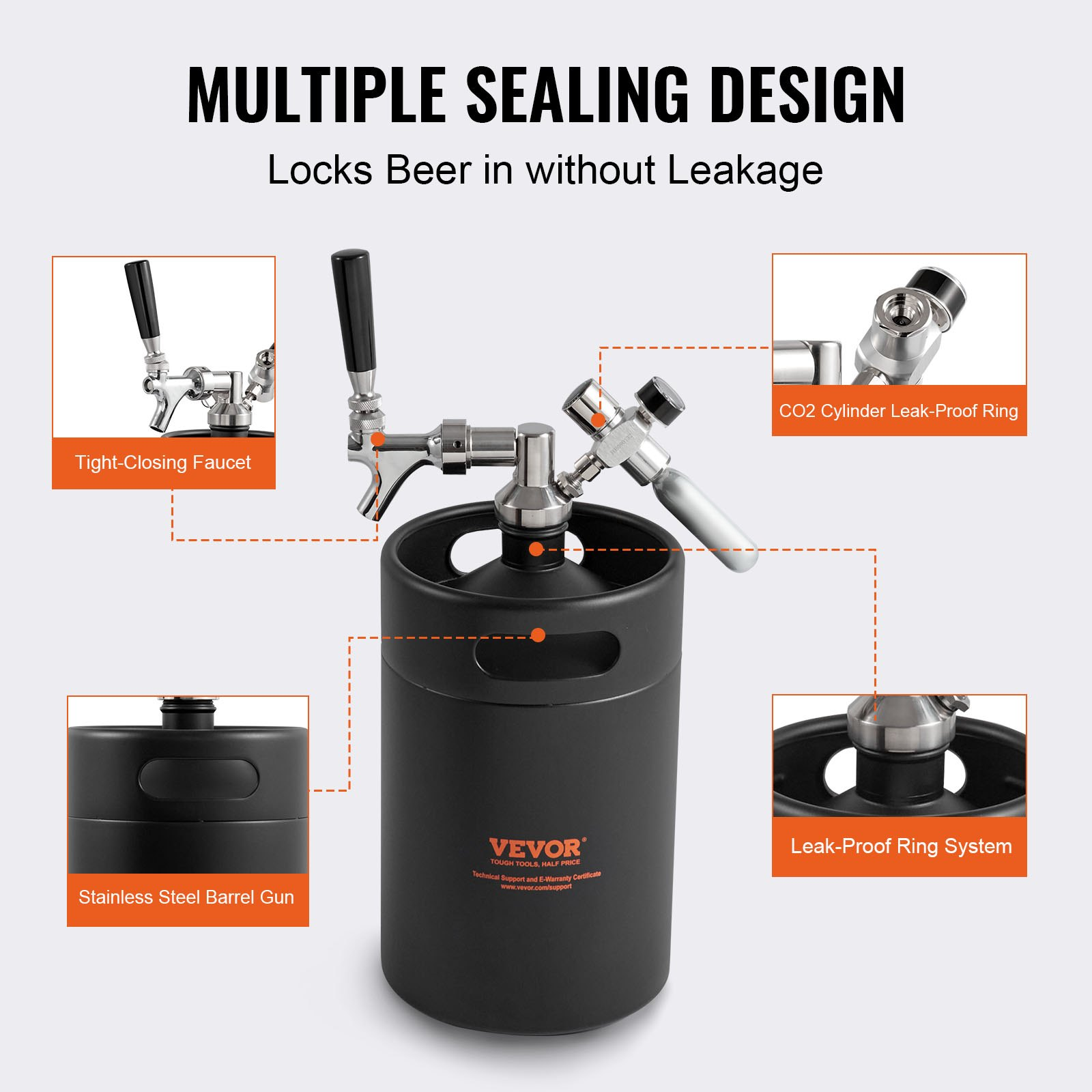 VEVOR Beer Growler Tap System, 170Oz 5L Mini Keg, Craft Beer