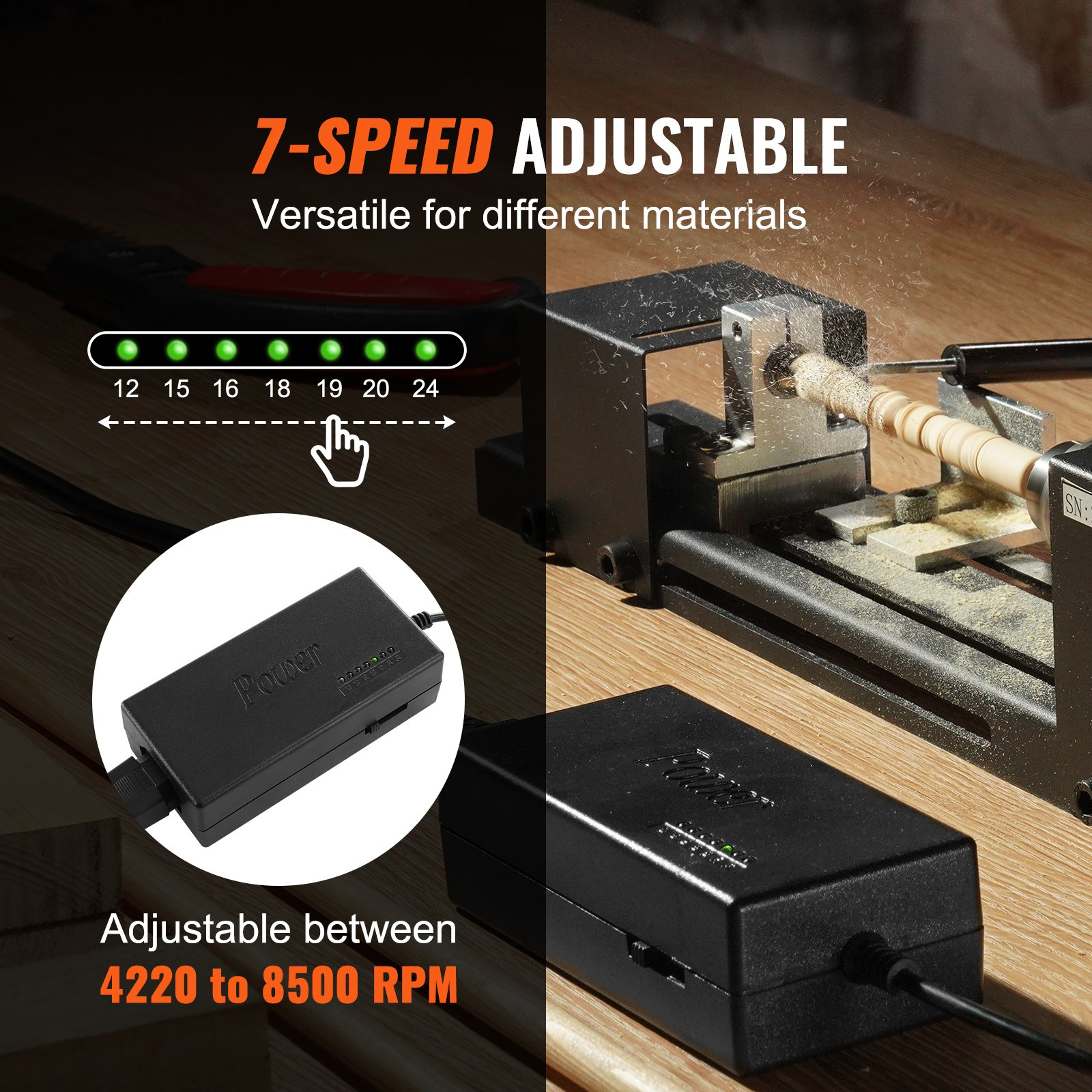 VEVOR Compact Lathe Machine | 96W 24V, 7-Speed Mini Lathe for DIY