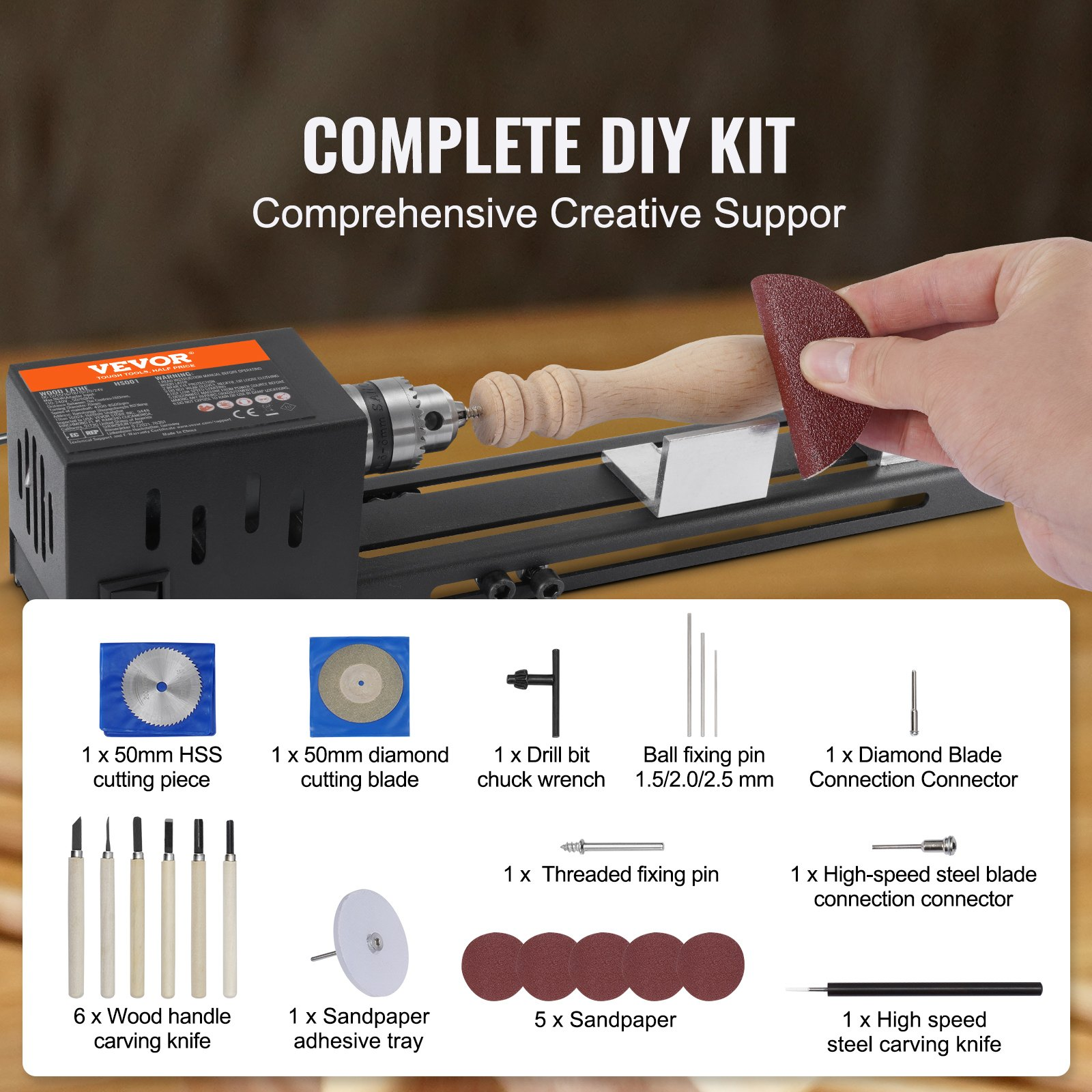 VEVOR Compact Lathe Machine | 96W 24V, 7-Speed Mini Lathe for DIY