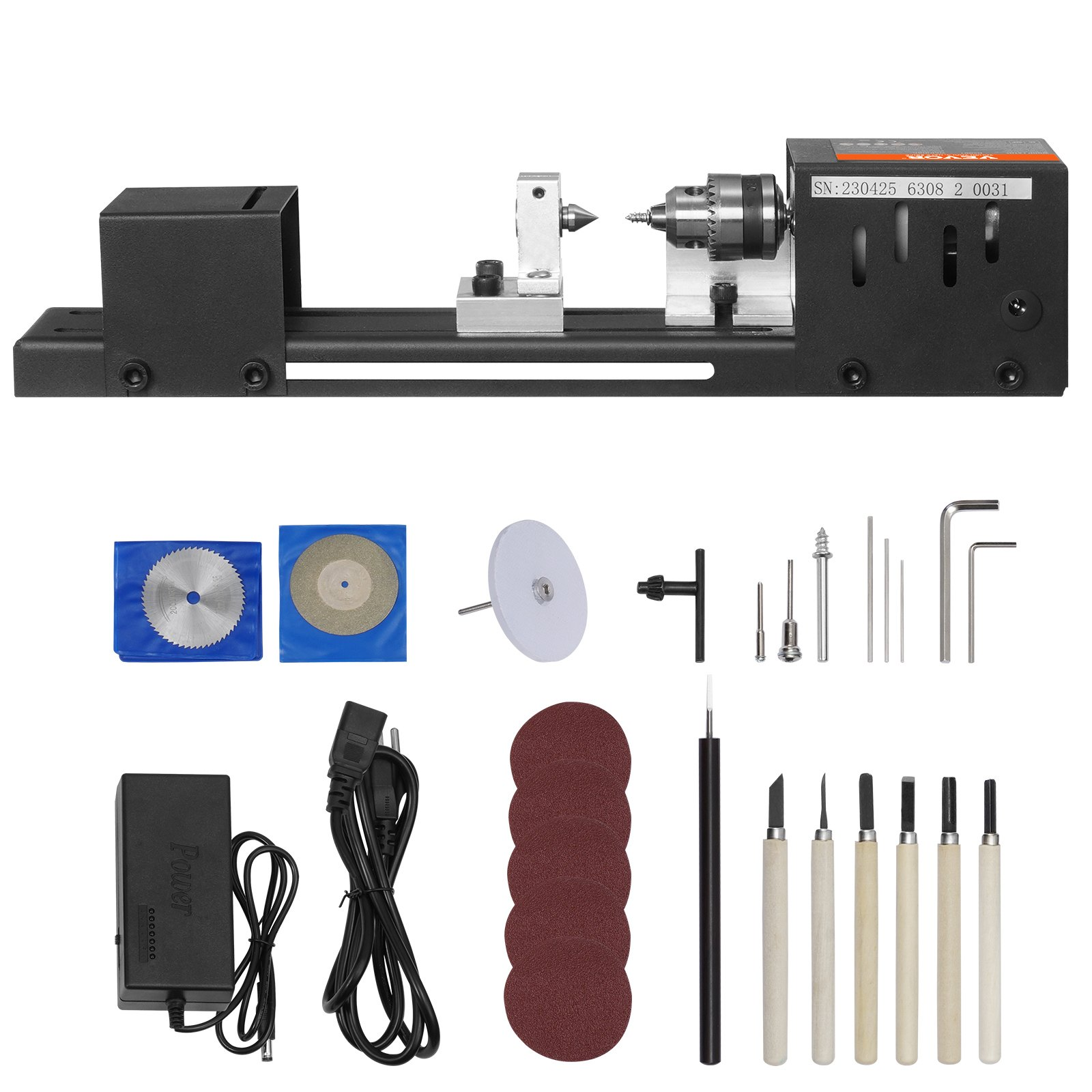 VEVOR Compact Lathe Machine | 96W 24V, 7-Speed Mini Lathe for DIY