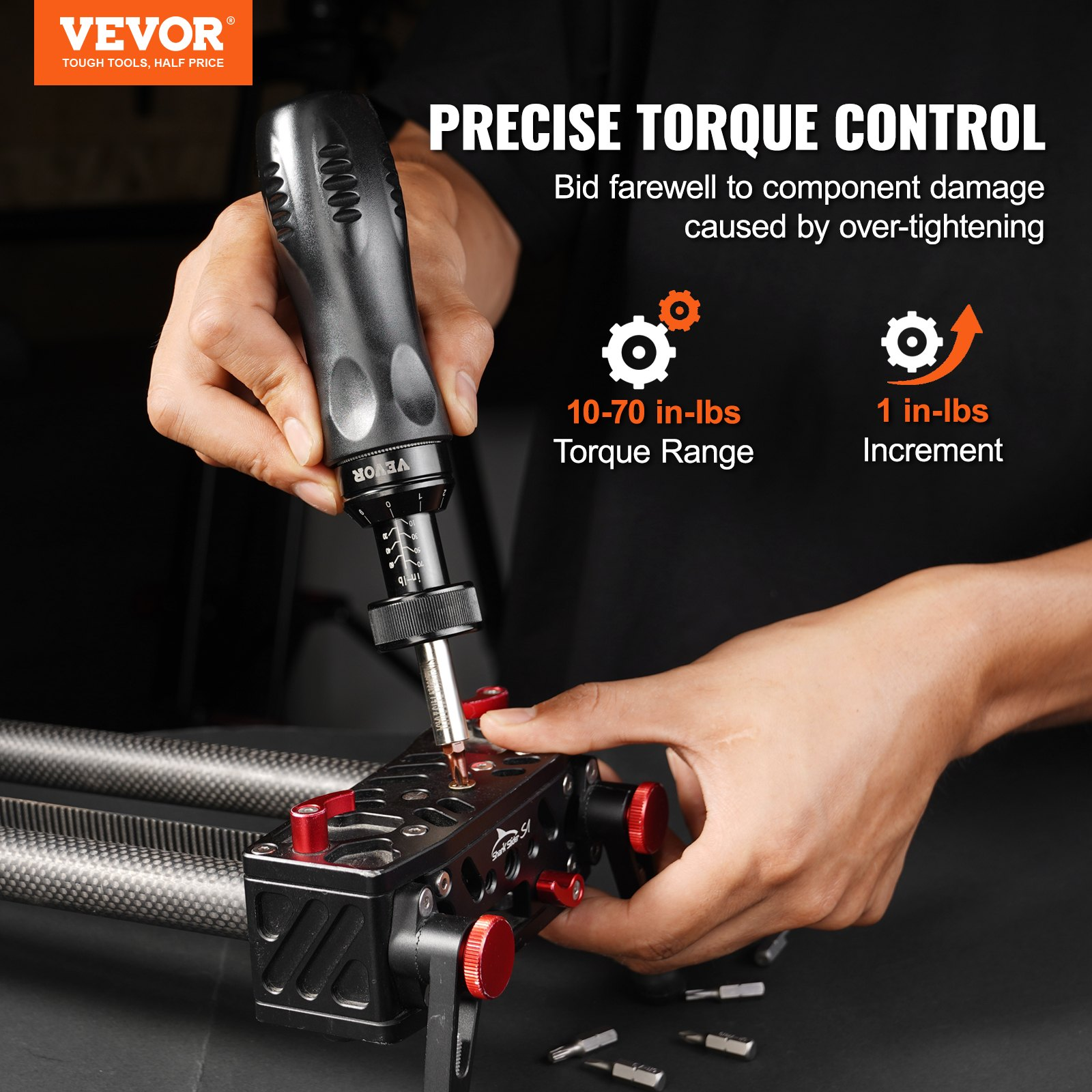 1/4" Torque Screwdriver Wrench, 10-70 in-lbs, Electrician Tool with Bits & Case