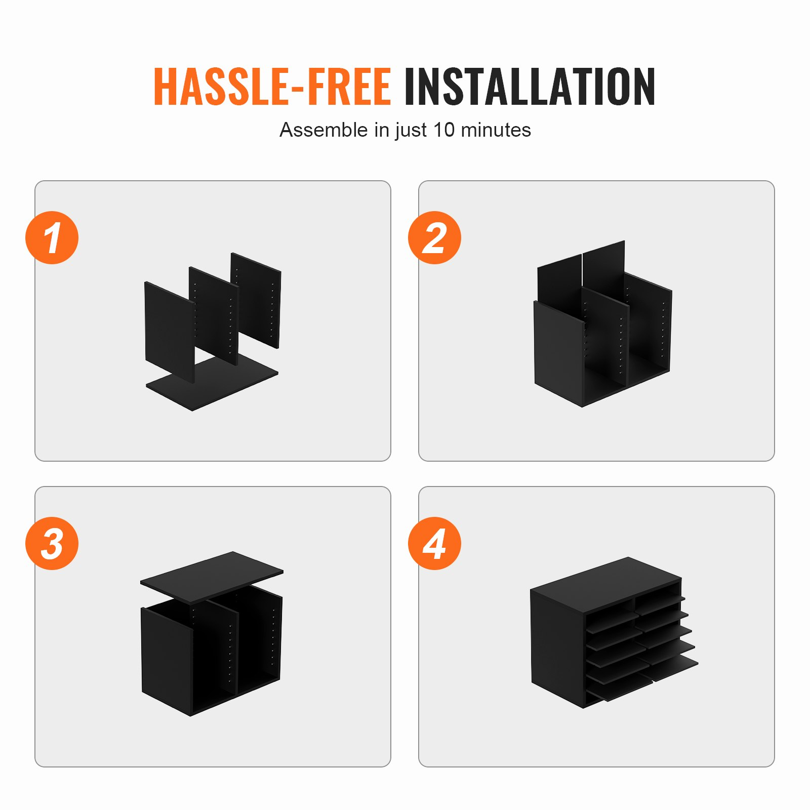 12 Compartments, File Sorter with Removable Shelves, Black