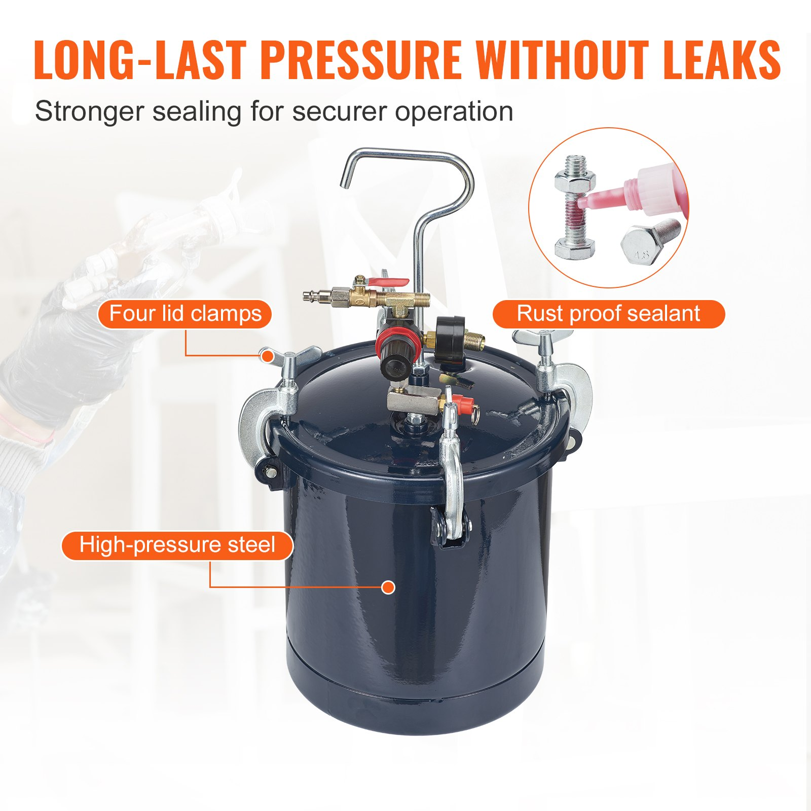 10L Spray Paint Pressure Pot, 2.5gal Tank with 1.5mm & 4mm Nozzles, 60 PSI Max