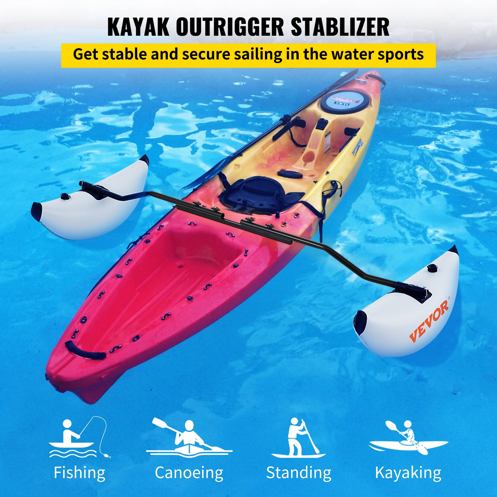 2-PC Kayak Outrigger Stabilizers, Inflatable, w/ Sidekick Arms, for Kayaks/Boats