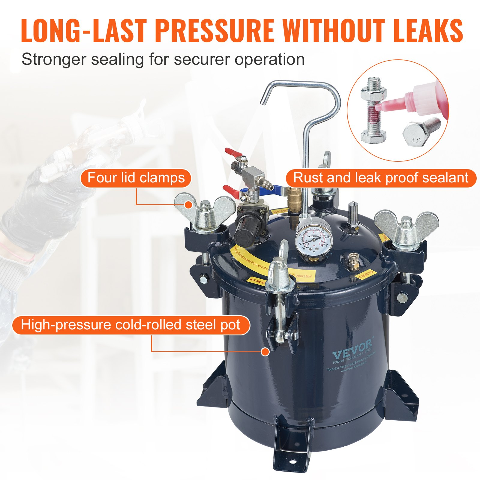 10L/2.5 Gal Spray Paint Pressure Pot Tank - 70 PSI Max Air | High-Quality, Leak- - Picture 7 of 12