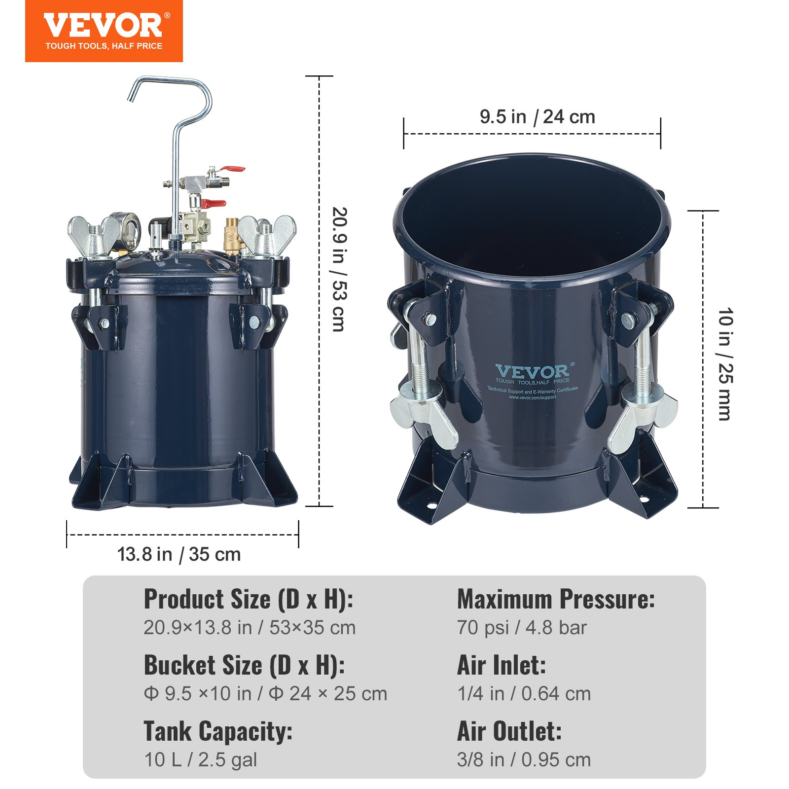 10L/2.5 Gal Spray Paint Pressure Pot Tank - 70 PSI Max Air | High-Quality, Leak- - Picture 9 of 12