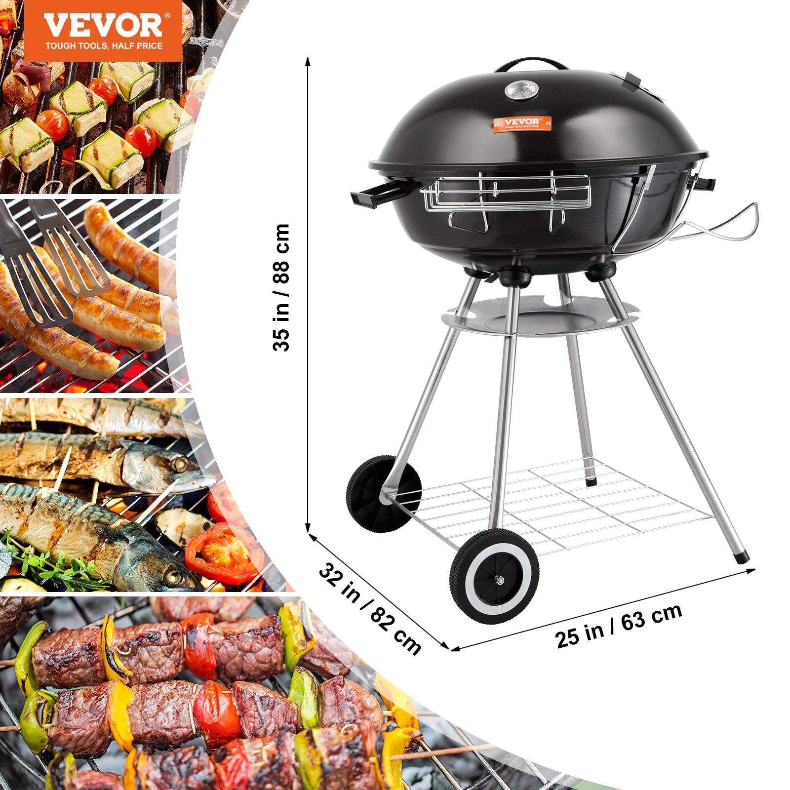 22 Inch Kettle Charcoal Grill - Premium BBQ Grill with Wheels & Protective Cover