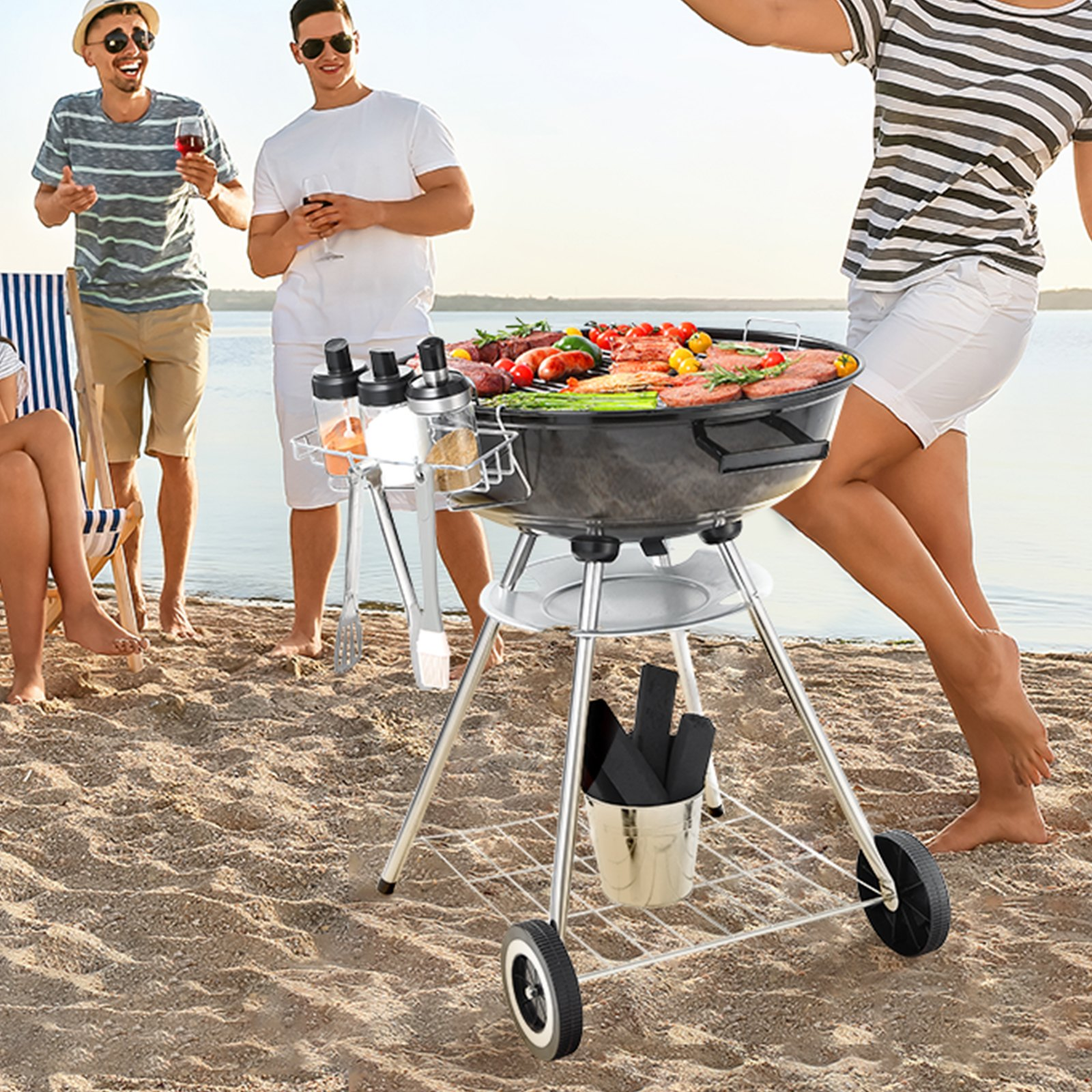 22 Inch Kettle Charcoal Grill - Premium BBQ Grill with Wheels & Protective Cover