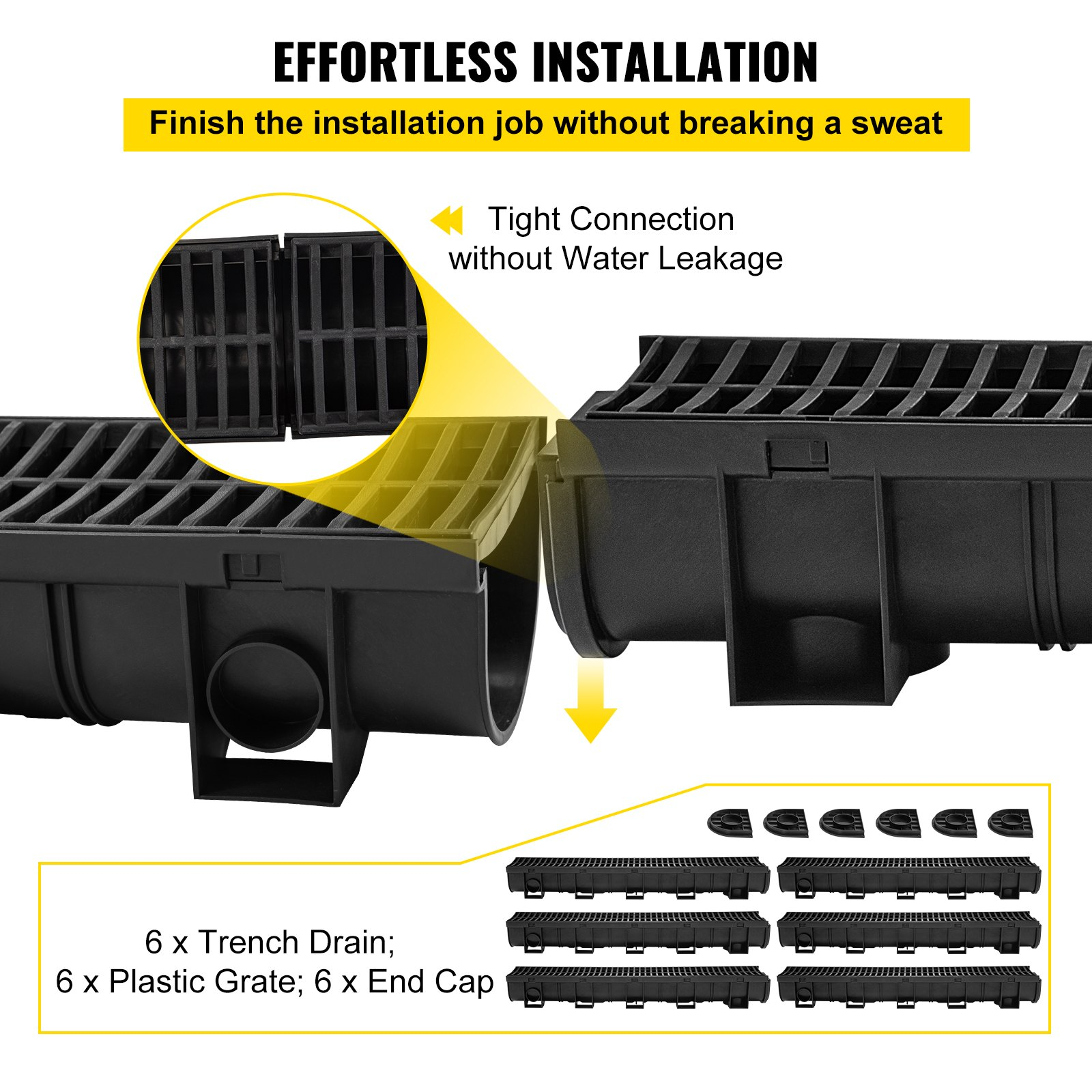 Trench Drain System, Channel Drain with Plastic Grate, Driveway-6 Pack - Picture 2 of 10