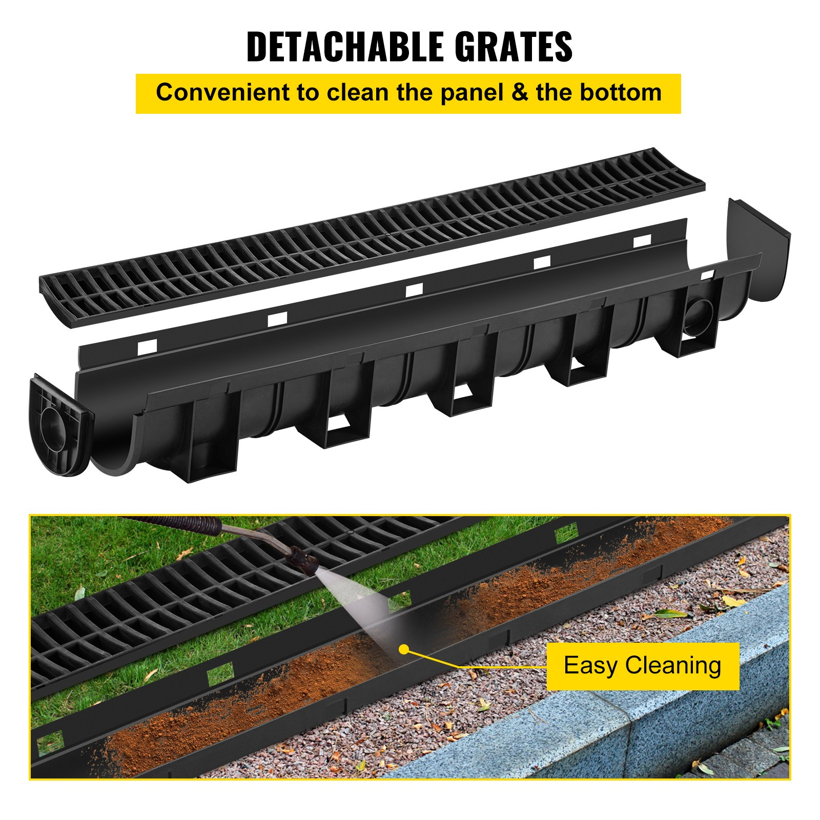 Trench Drain System, Channel Drain with Plastic Grate, Driveway-6 Pack - Picture 3 of 10