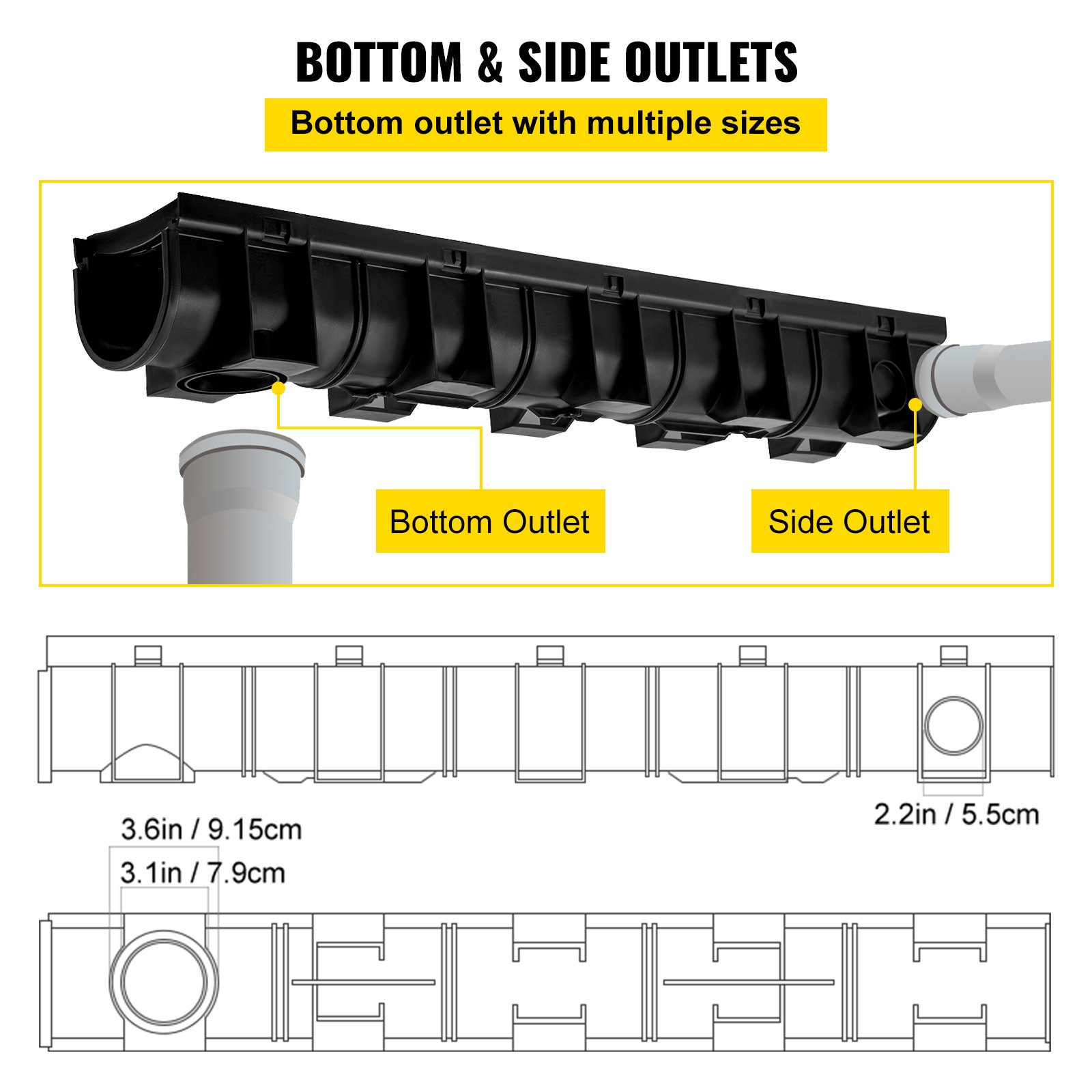 Trench Drain System, Channel Drain with Plastic Grate, Driveway-6 Pack - Picture 4 of 10