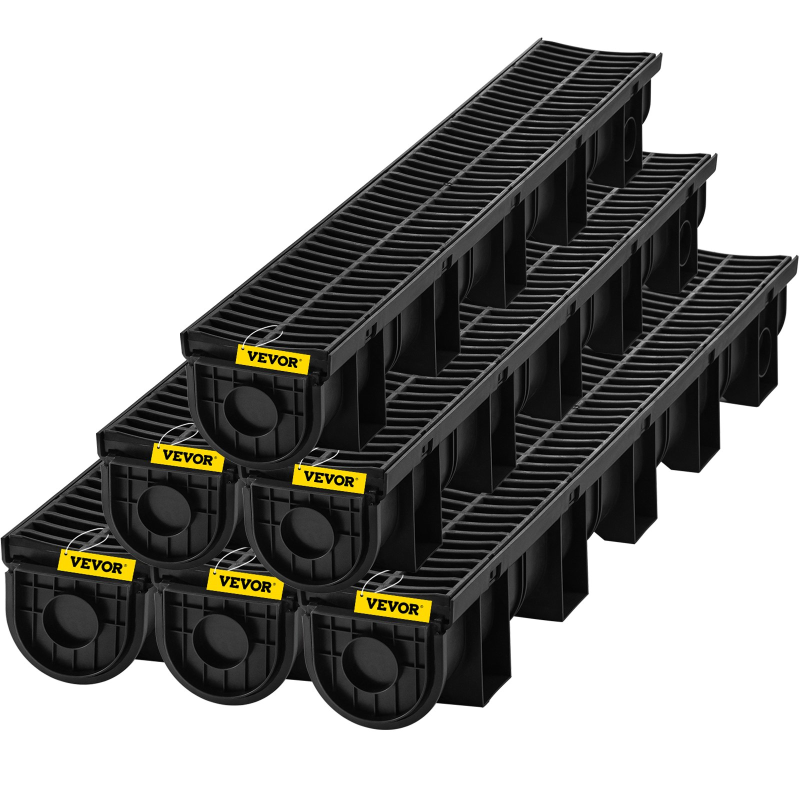 Trench Drain System, Channel Drain with Plastic Grate, Driveway-6 Pack - Picture 9 of 10