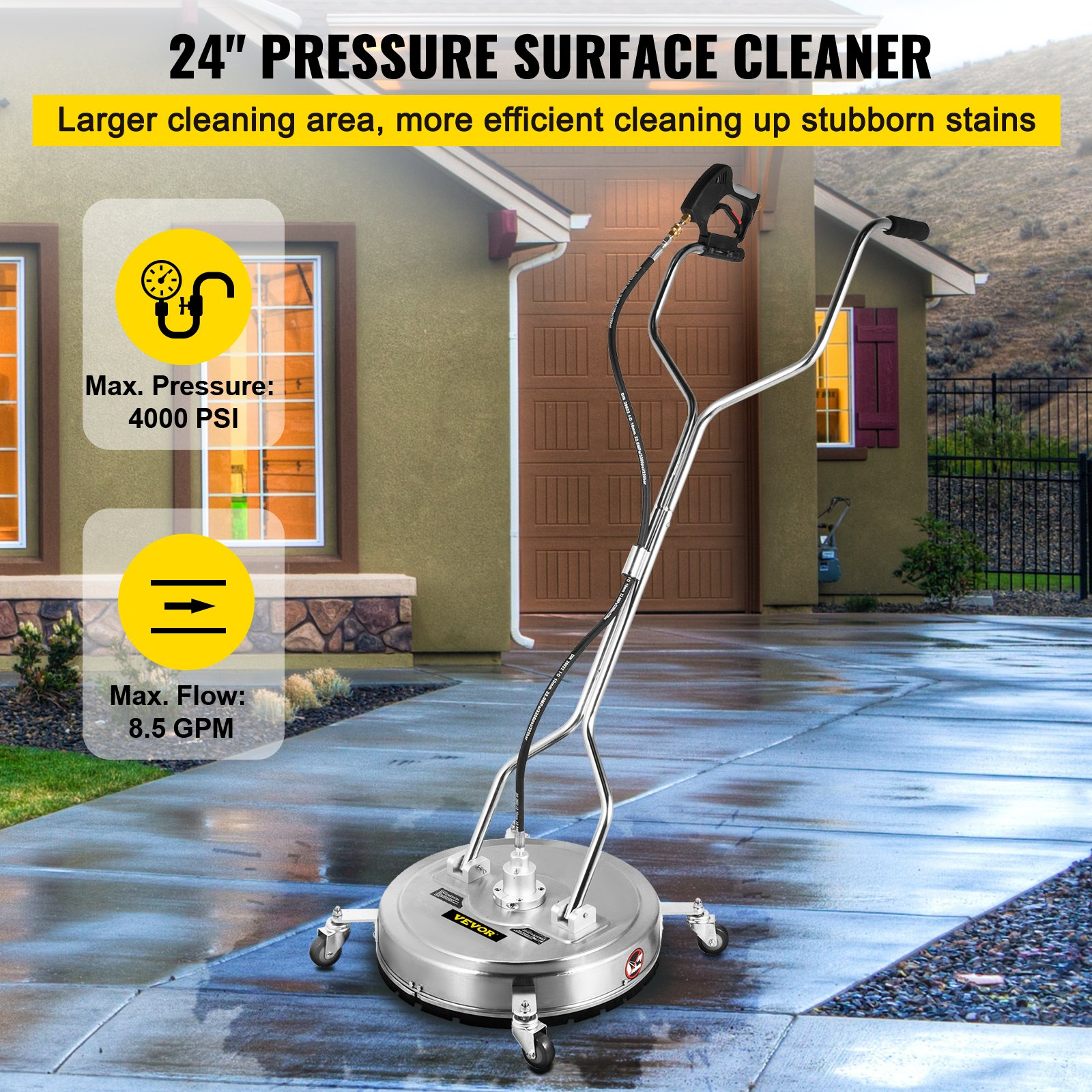 VEVOR Flat Surface Cleaner Pressure Surface Washer 24'' Max.4000 PSI Dual Handle