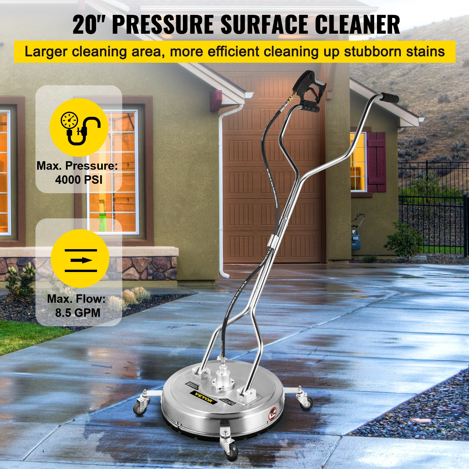 VEVOR Pressure Washer Surface Cleaner, 20'', Fit for 3/8'' Quick Connector