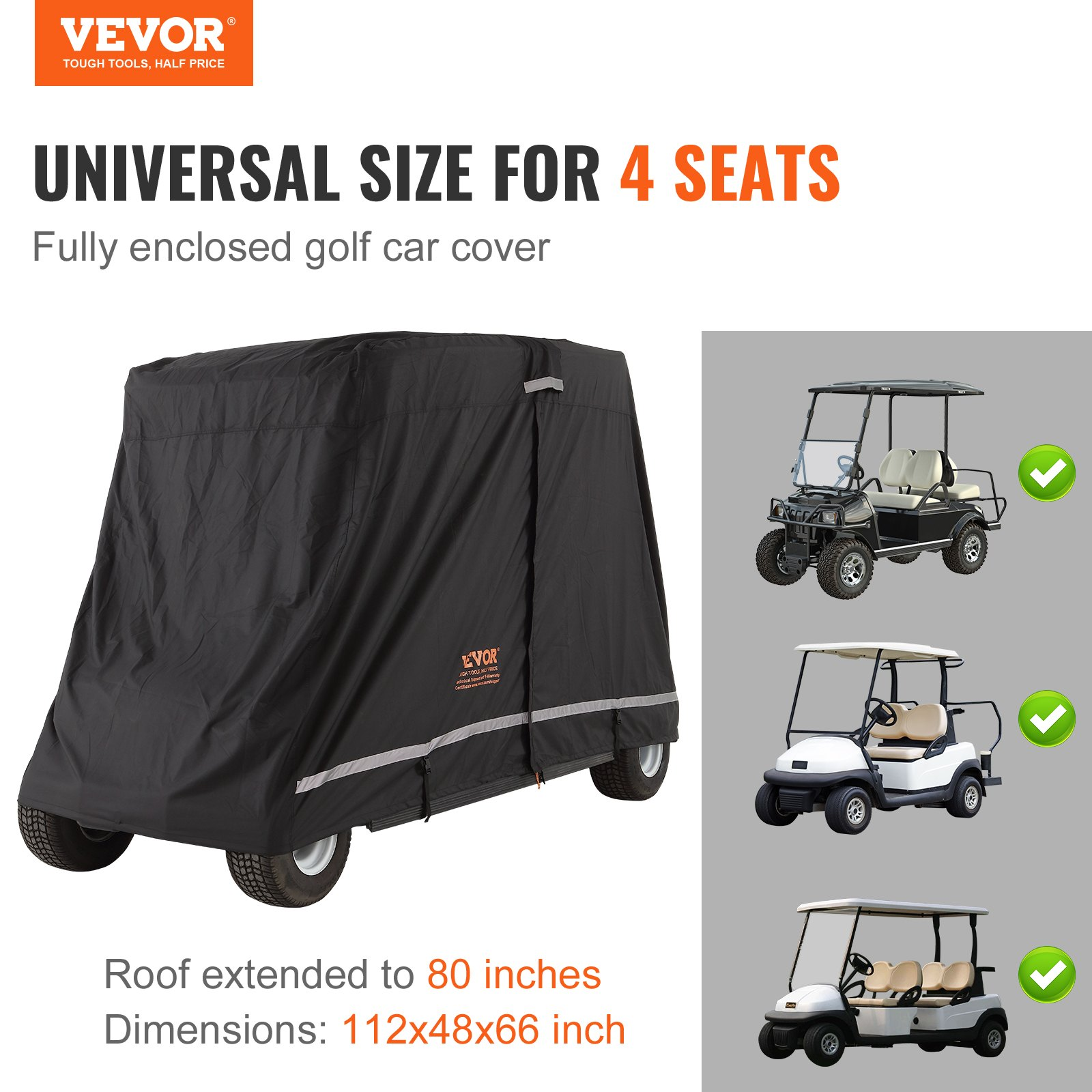 VEVOR 4 Passenger Golf Cart Cover, 600D Polyester Full Cover, Black