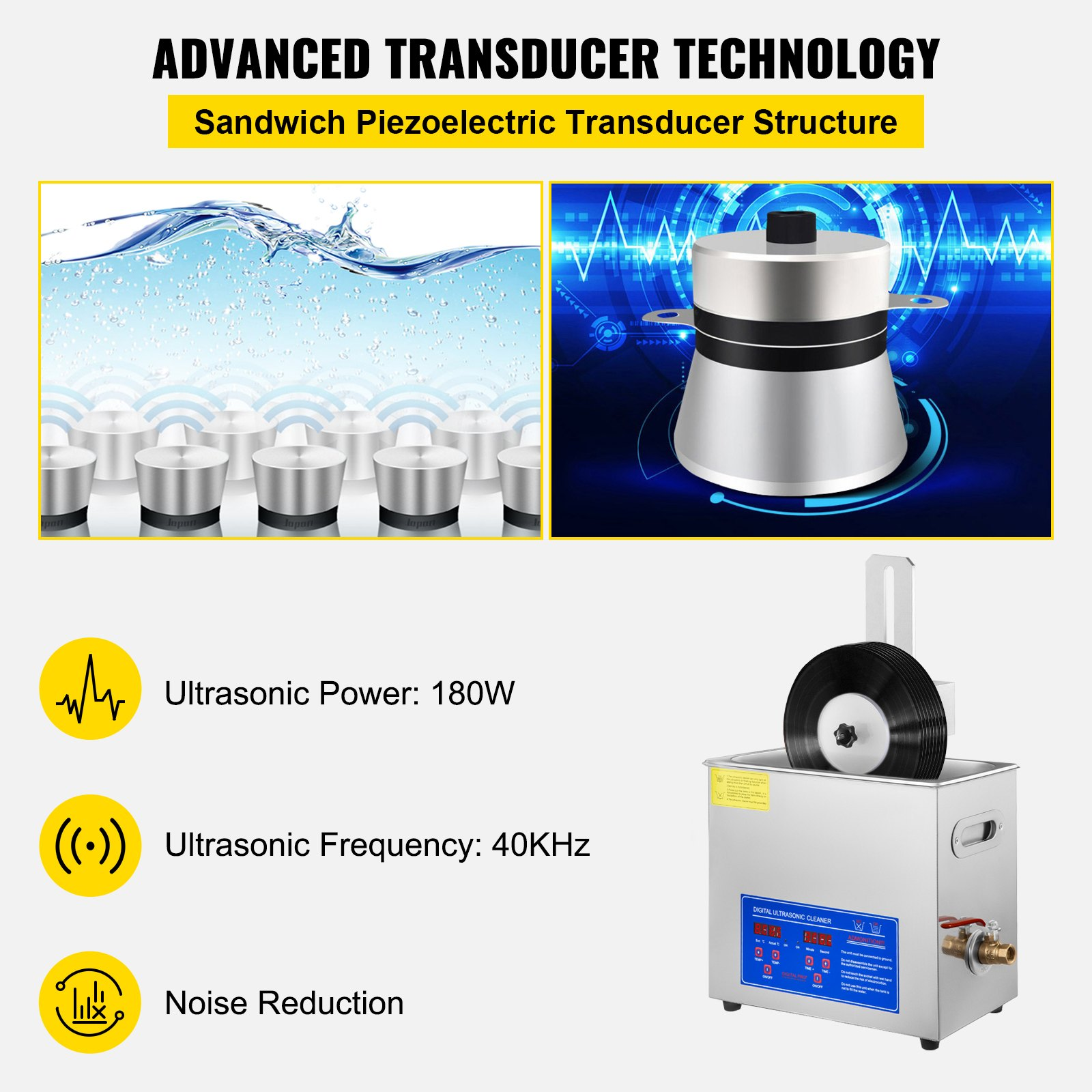6L Ultrasonic Vinyl Record Cleaner 8 Records 7-12" Cleaning Machine 180W - Bild 3 von 12