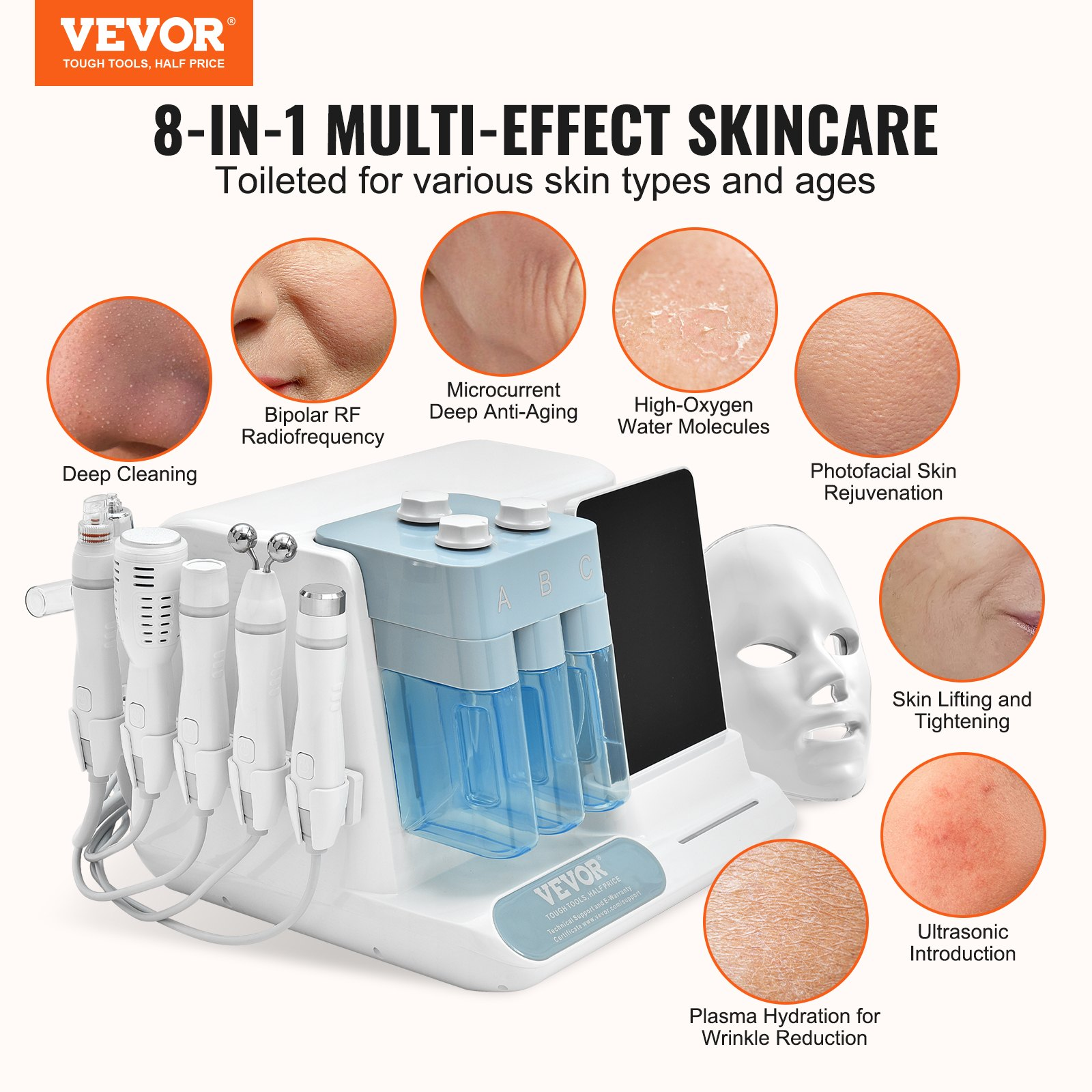 VEVOR 8 in 1 Hydrogen Oxygen Facial Machine for Spa