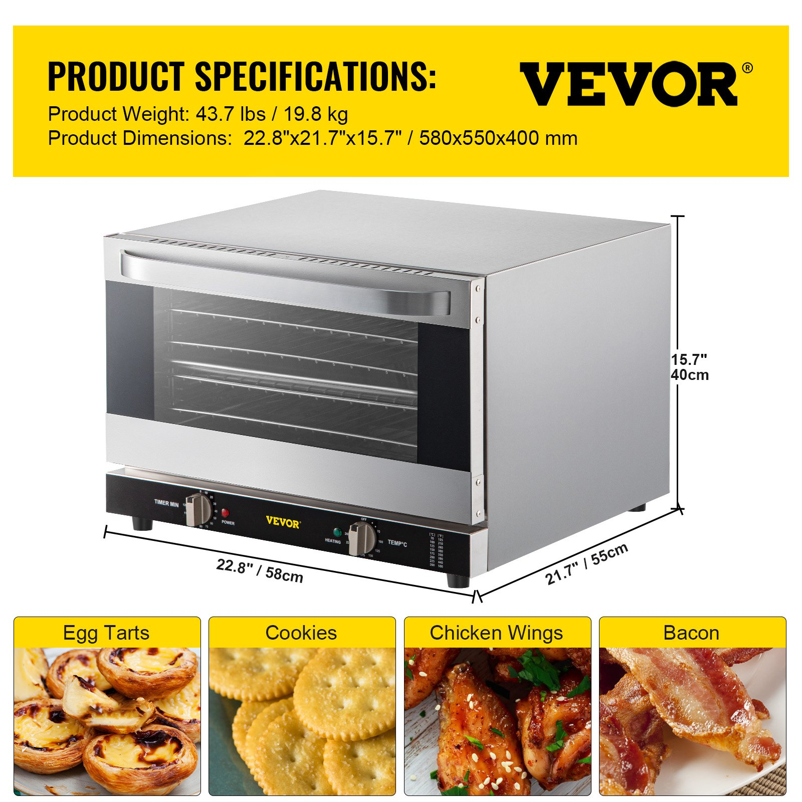 Commercial Convection Oven, 47L/43Qt, ETL Listed