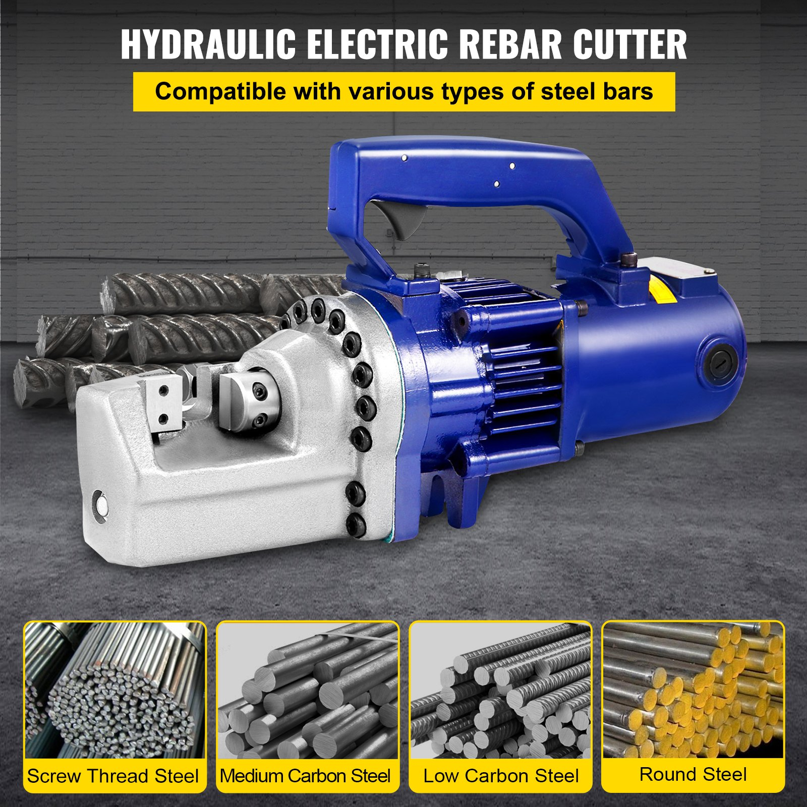 1350W Electric Rebar Cutter 110V Hydraulic Cutter Cuts 7/8" (22mm) Rebar in 4.5s