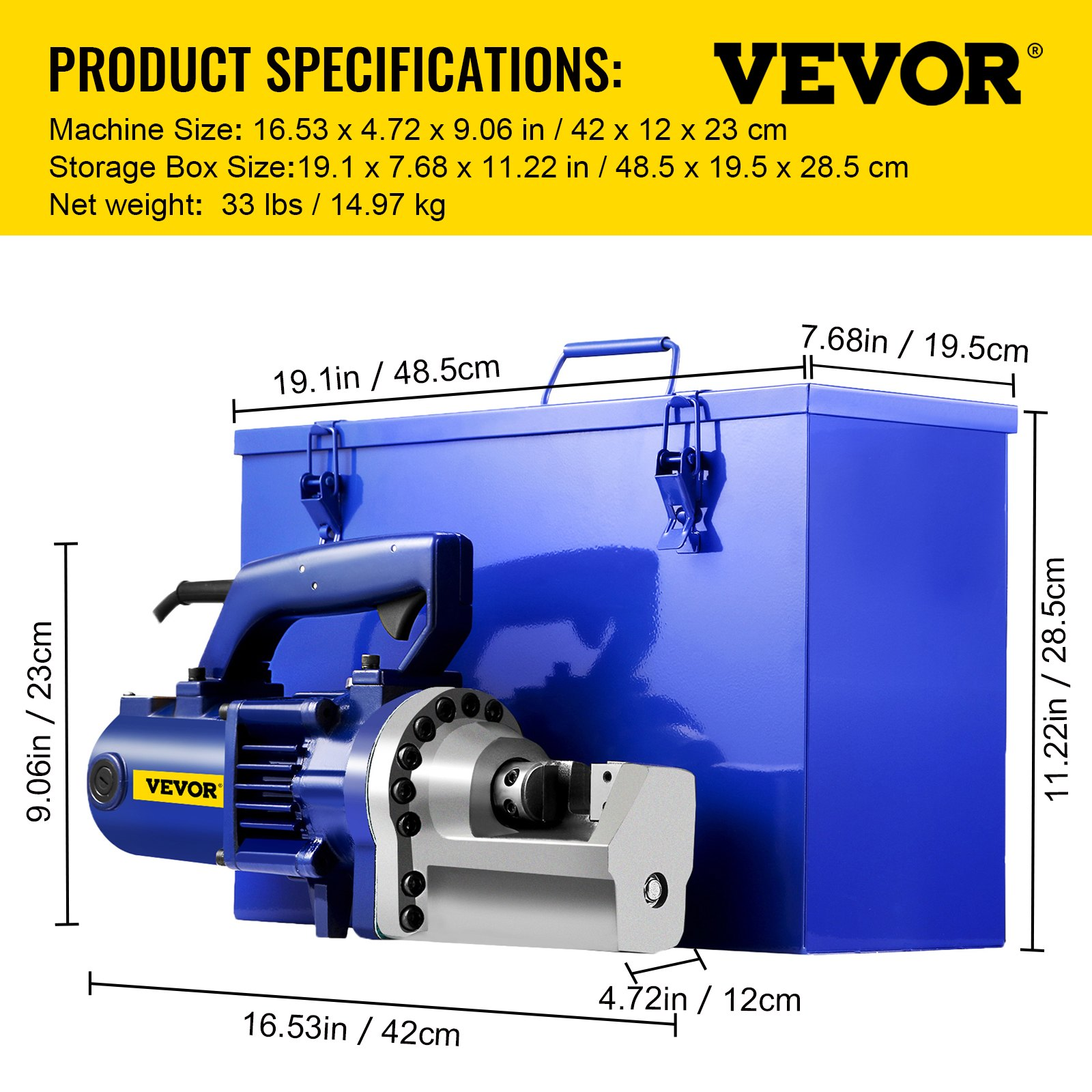 1350W Electric Rebar Cutter 110V Hydraulic Cutter Cuts 7/8" (22mm) Rebar in 4.5s