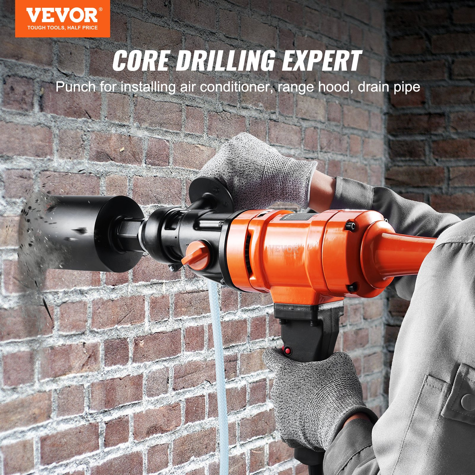 Diamond Core Drilling Machine, 4in Handheld Wet Concrete Core Drill Rig, 1500W