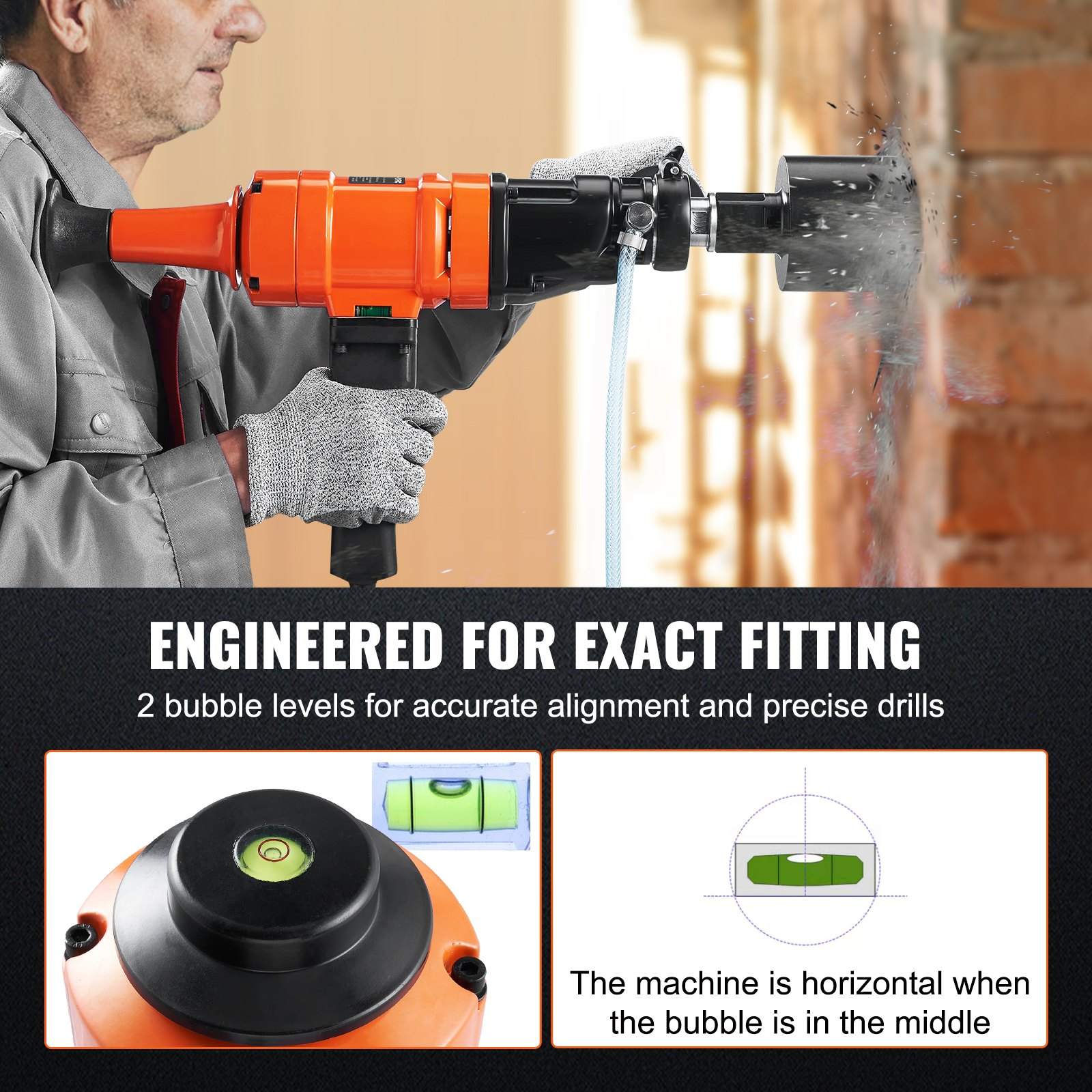 Diamond Core Drilling Machine, 4in Handheld Wet Concrete Core Drill Rig, 1500W