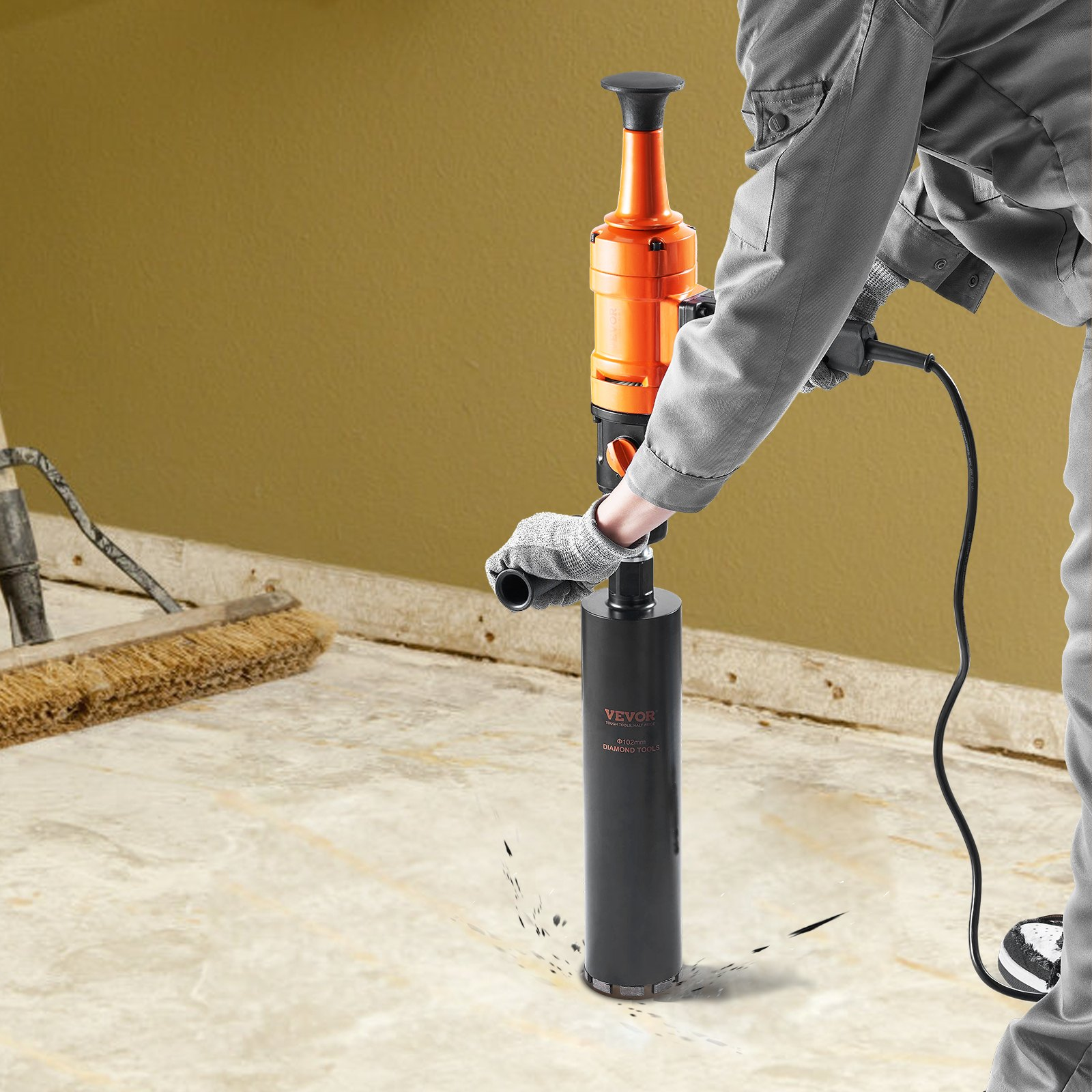 Diamond Core Drilling Machine, 4in Handheld Wet Concrete Core Drill Rig, 1500W