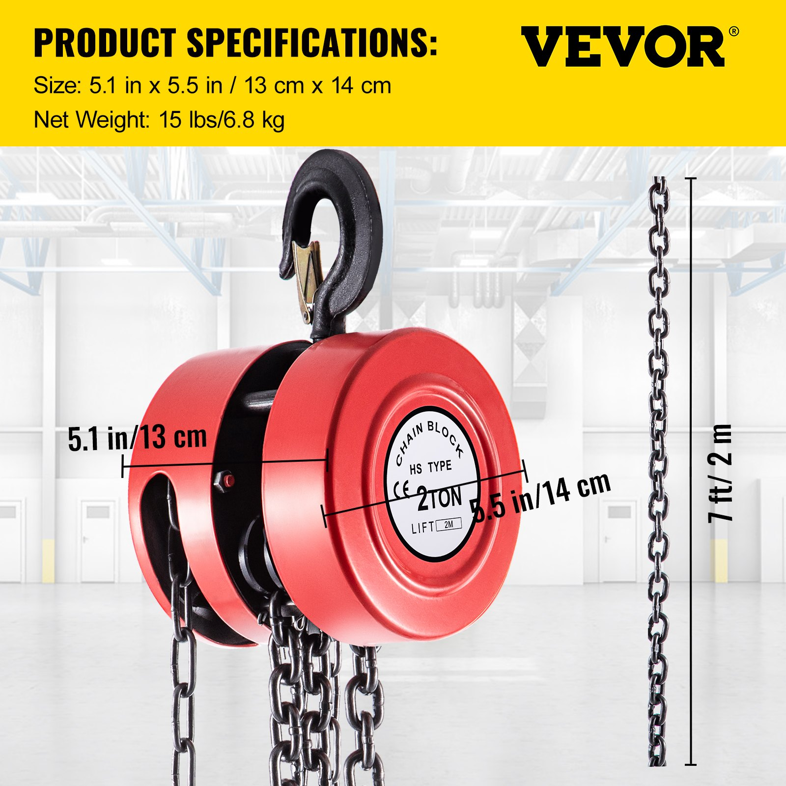 VEVOR Hand Chain Hoist, 4400 lbs /2 Ton Capacity Chain Block, Red - Picture 9 of 10