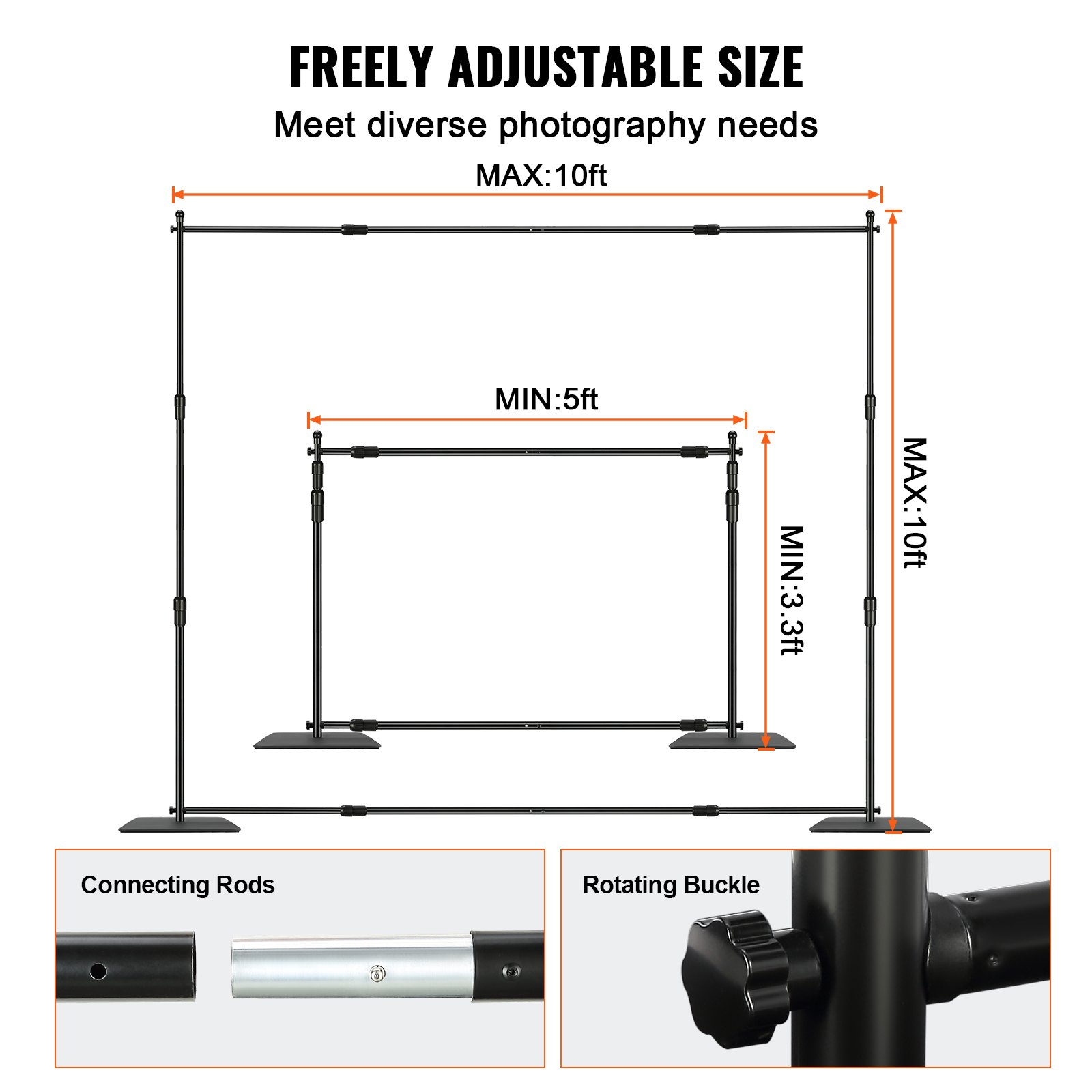 10ft x 10ft Pipe and Drape Kit - Heavy Duty Backdrop Stand with Carbon Steel Bas - Picture 3 of 12