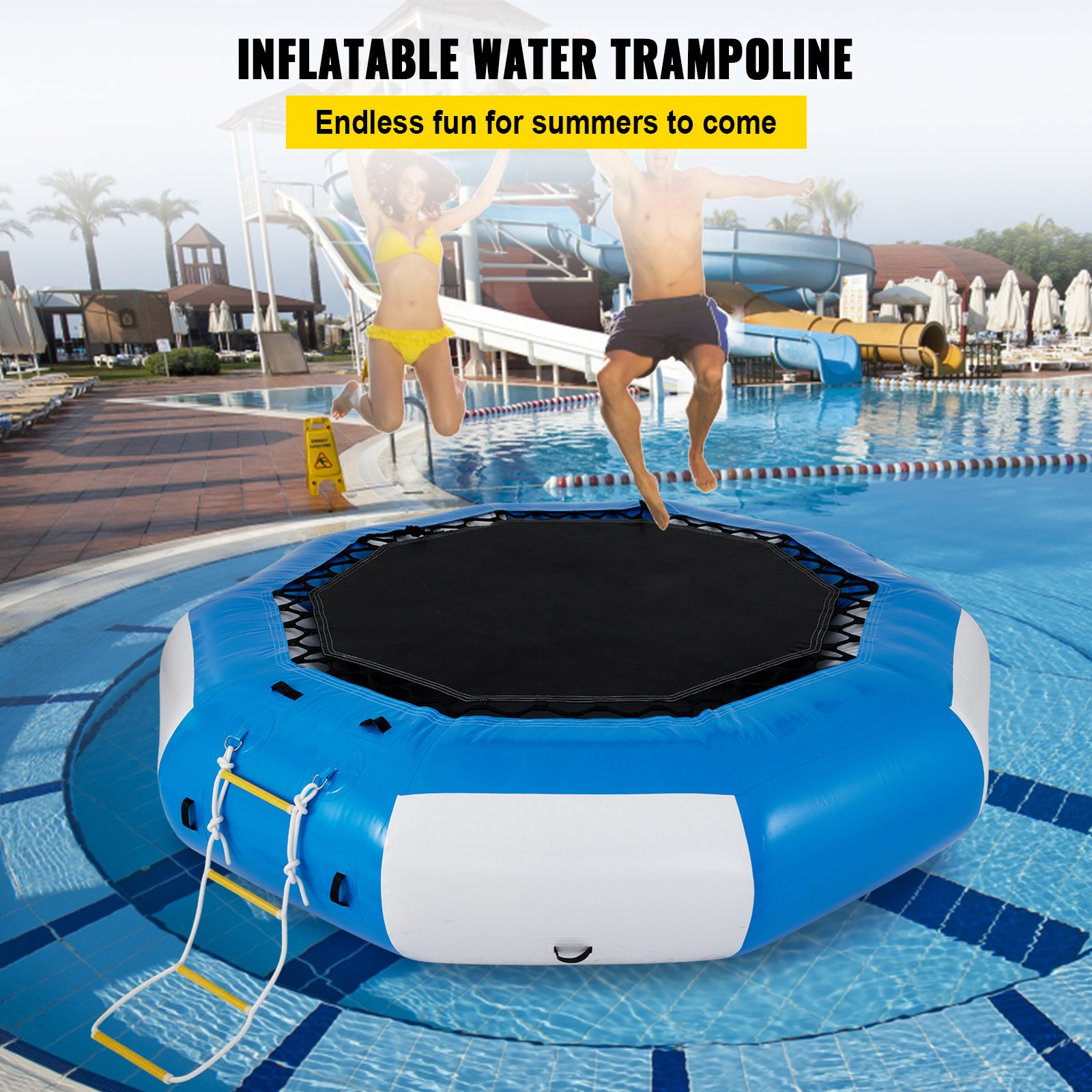 13FT Inflatable Water Bouncer Trampoline, Splash Pad Swim Platform Water Sports