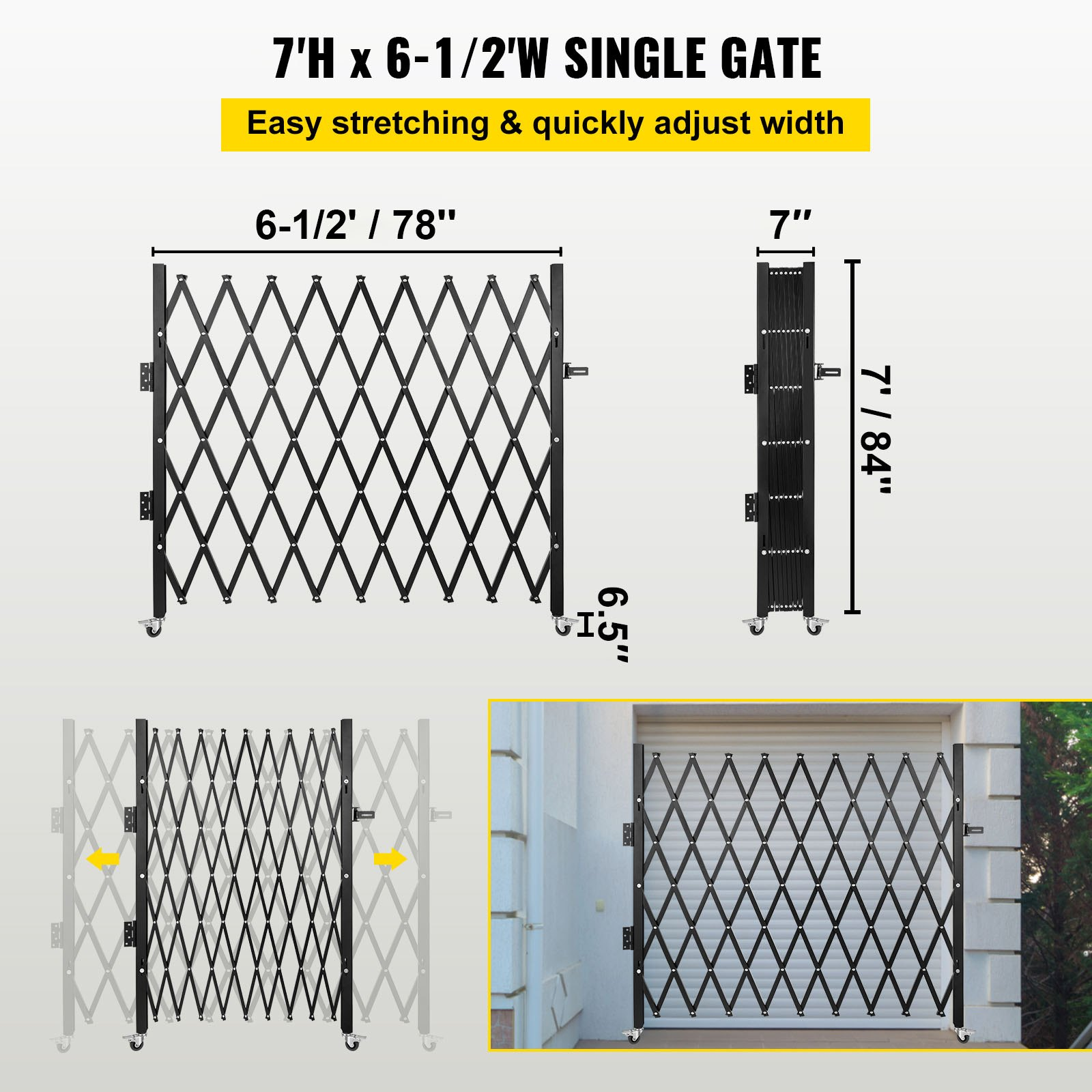 Single Folding Security Gate, Scissor Gate/Door with Padlock