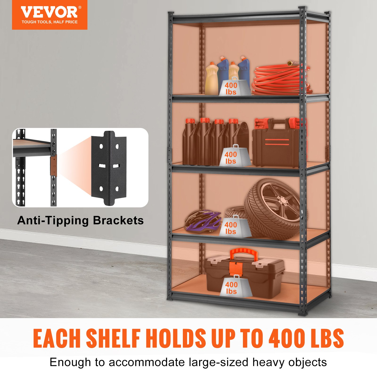 VEVOR Storage Shelving Unit - 5-Tier Adjustable Heavy Duty Garage Shelves Metal