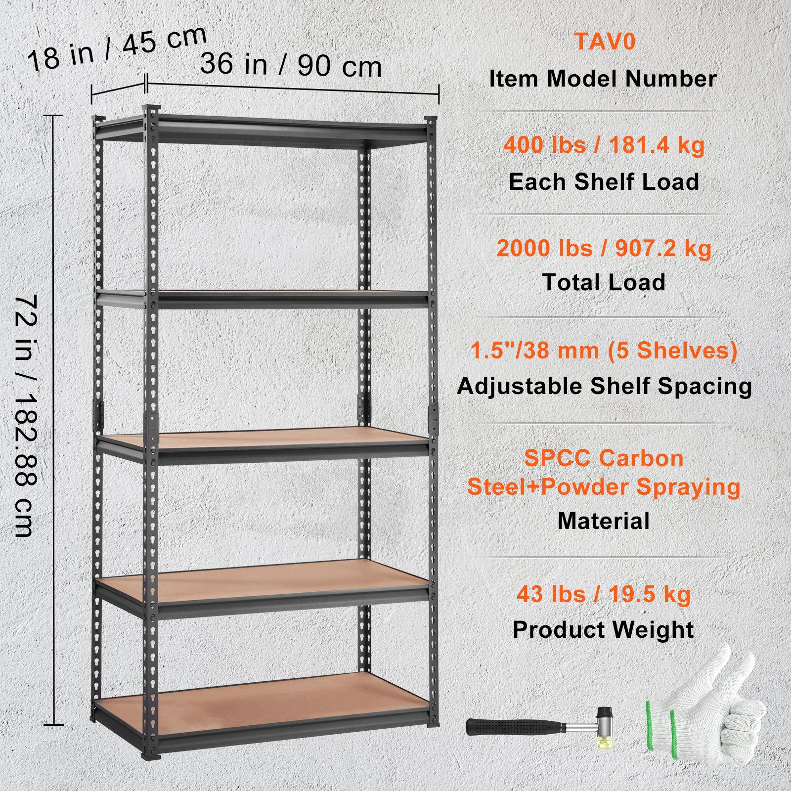 VEVOR Storage Shelving Unit - 5-Tier Adjustable Heavy Duty Garage Shelves Metal