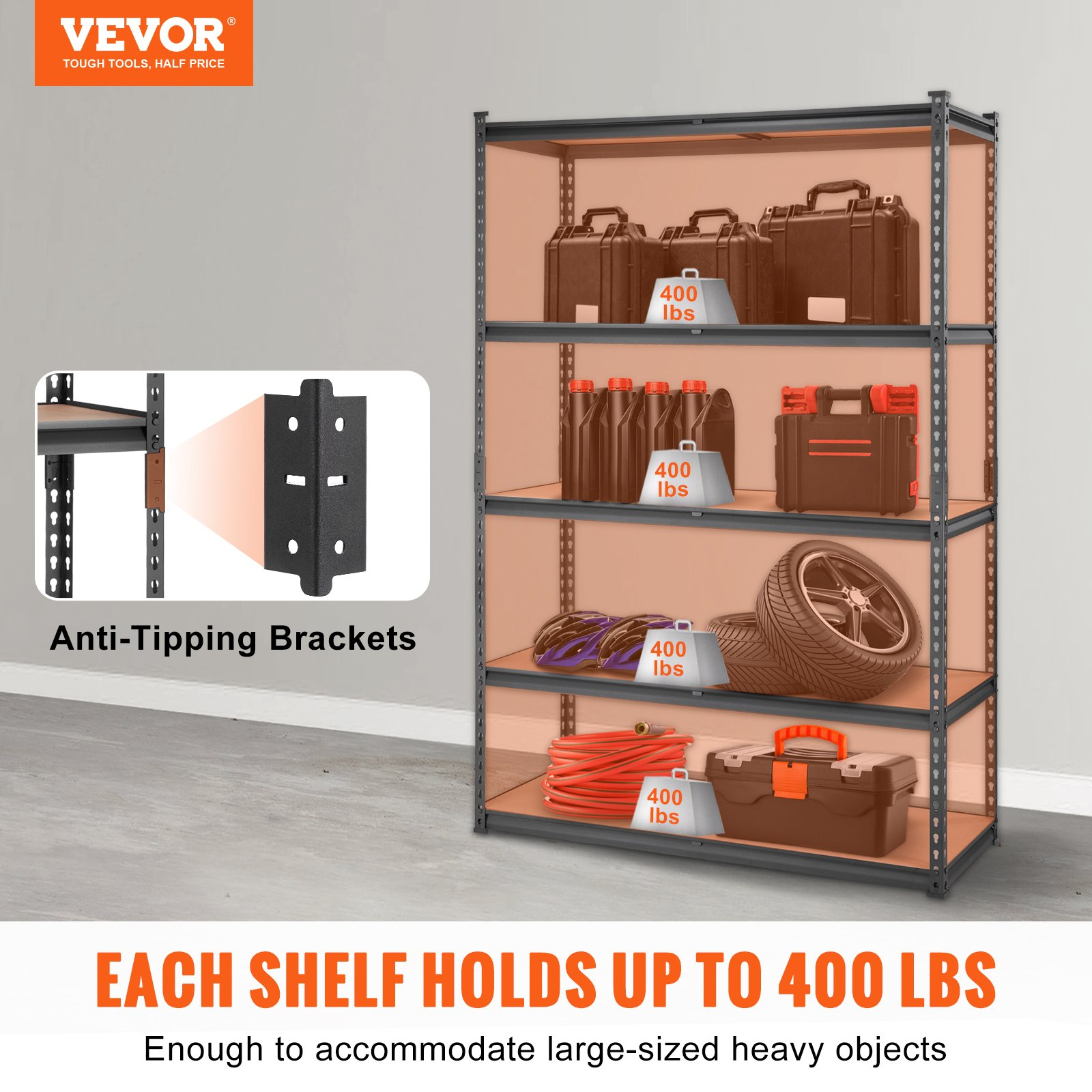 Storage Shelving Unit, 5-Tier Adjustable, 2000 lbs Capacity, Heavy Duty G 771