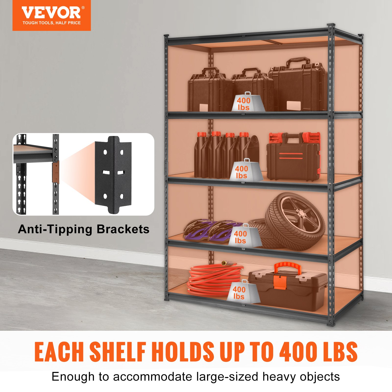 VEVOR Storage Shelving Unit, 5-Tier Adjustable, 2000 lbs Capacity, Heavy Duty Ga