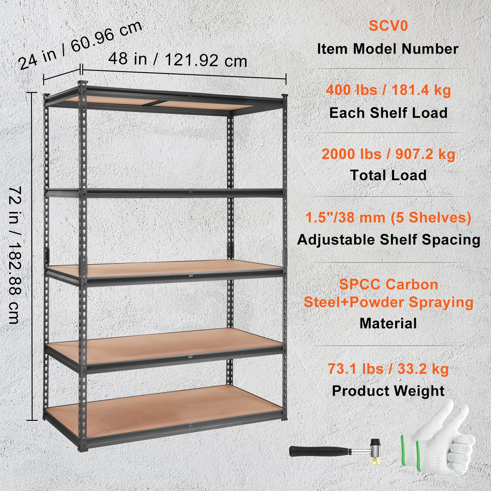 VEVOR Storage Shelving Unit, 5-Tier Adjustable, 2000 lbs Capacity, Heavy Duty Ga