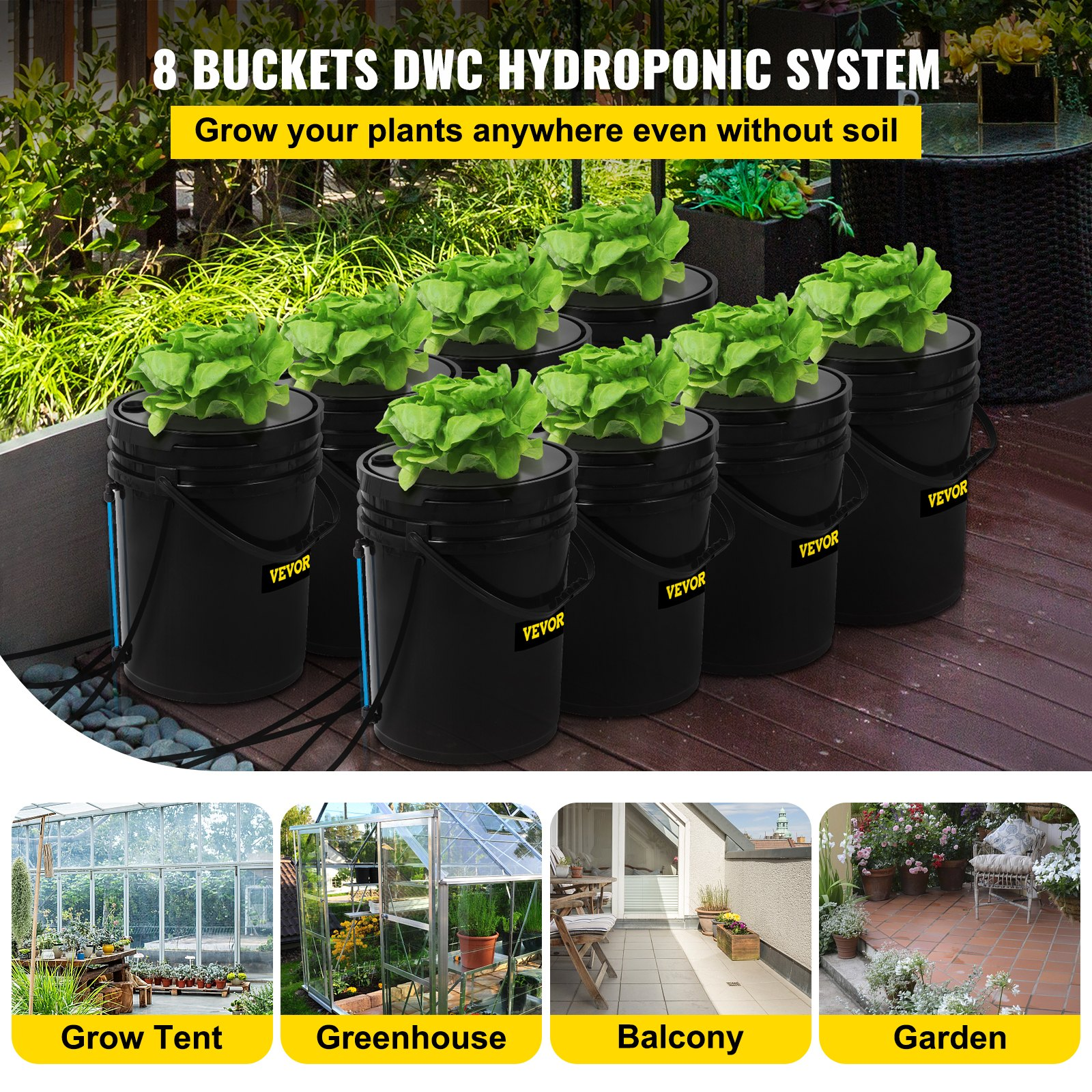 VEVOR DWC Hydroponic System,5 Gallon 8 Buckets Deep Water Culture Growing Bucket
