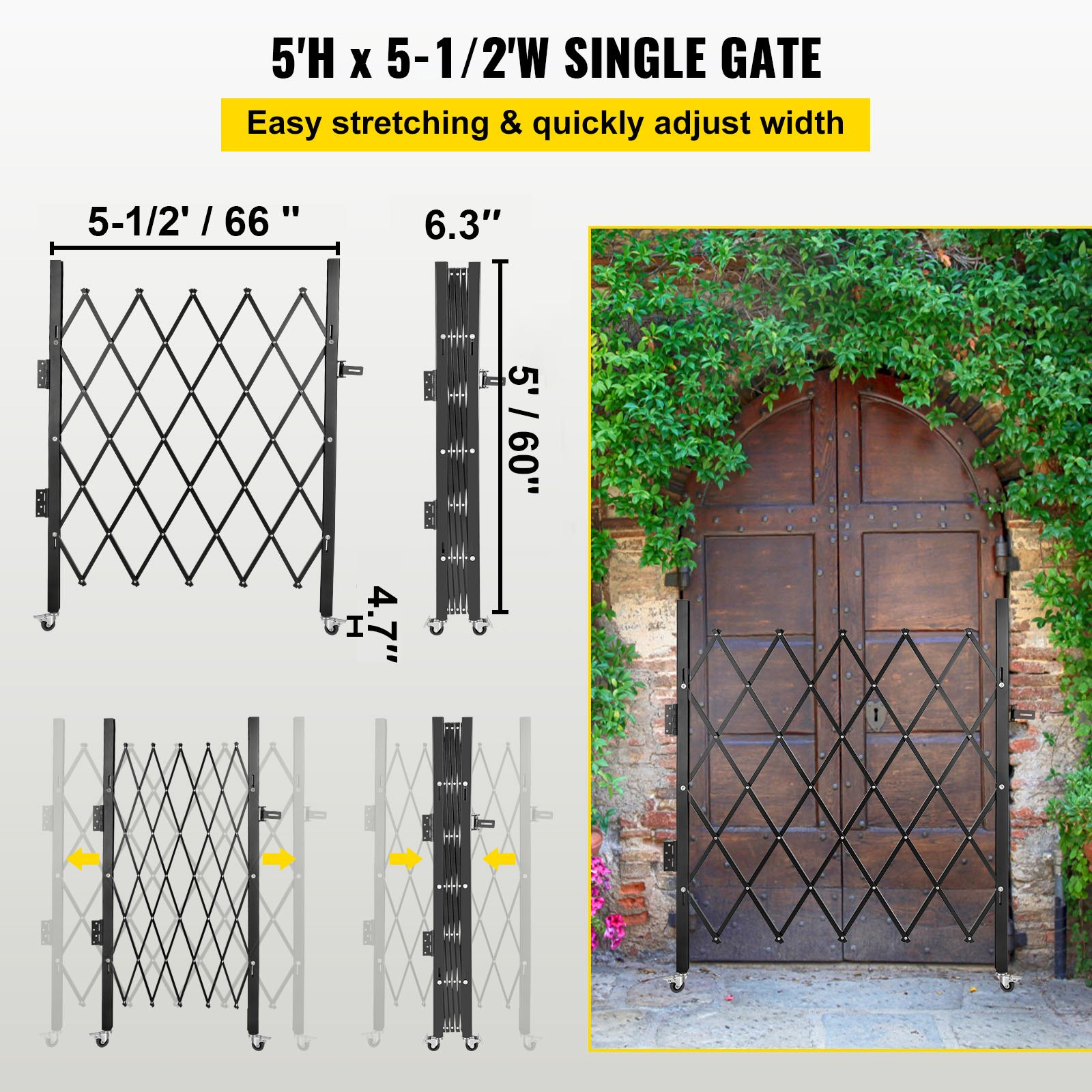 Single Folding Security Gate, Scissor Gate/Door with Padlock