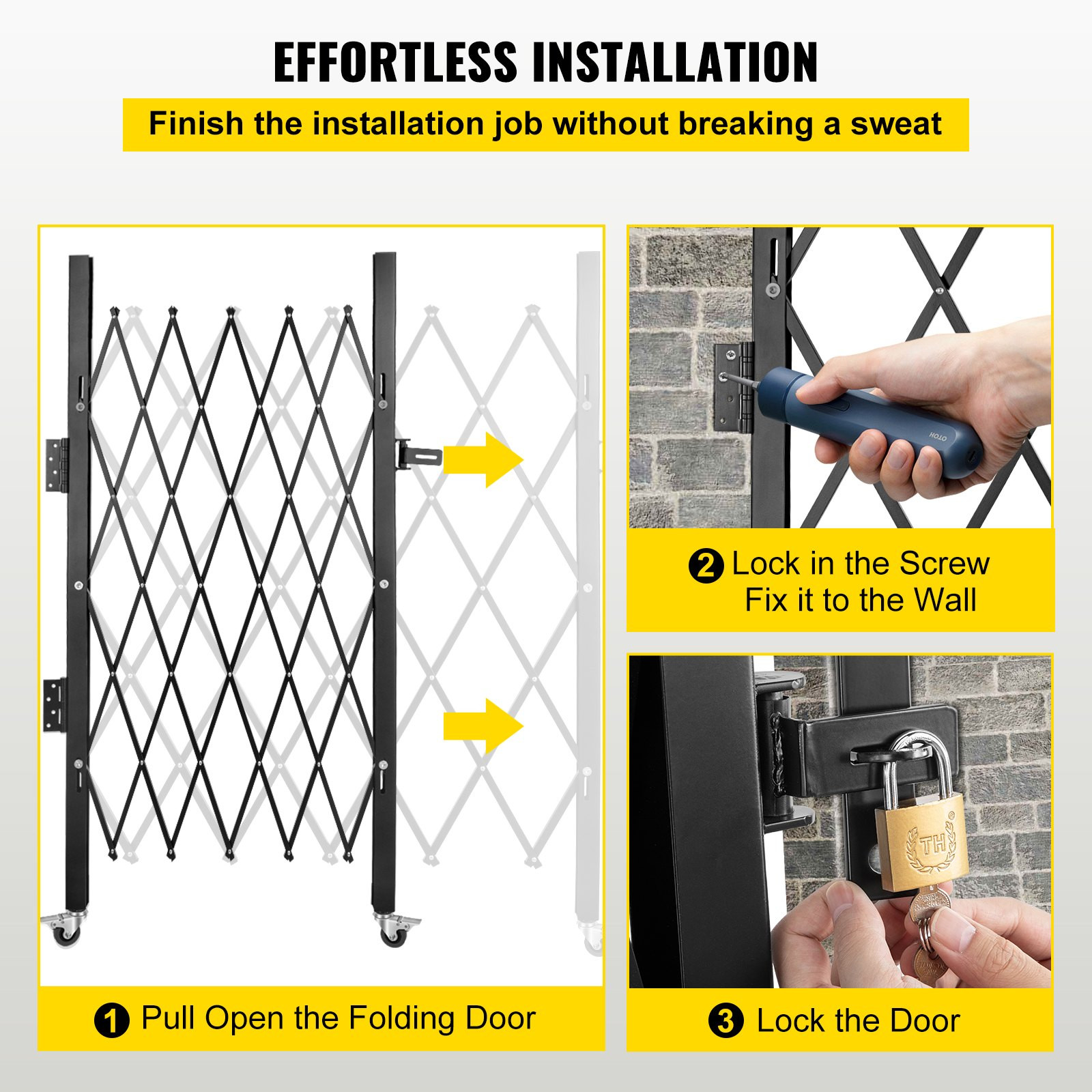 Single Folding Security Gate, Scissor Gate/Door with Padlock
