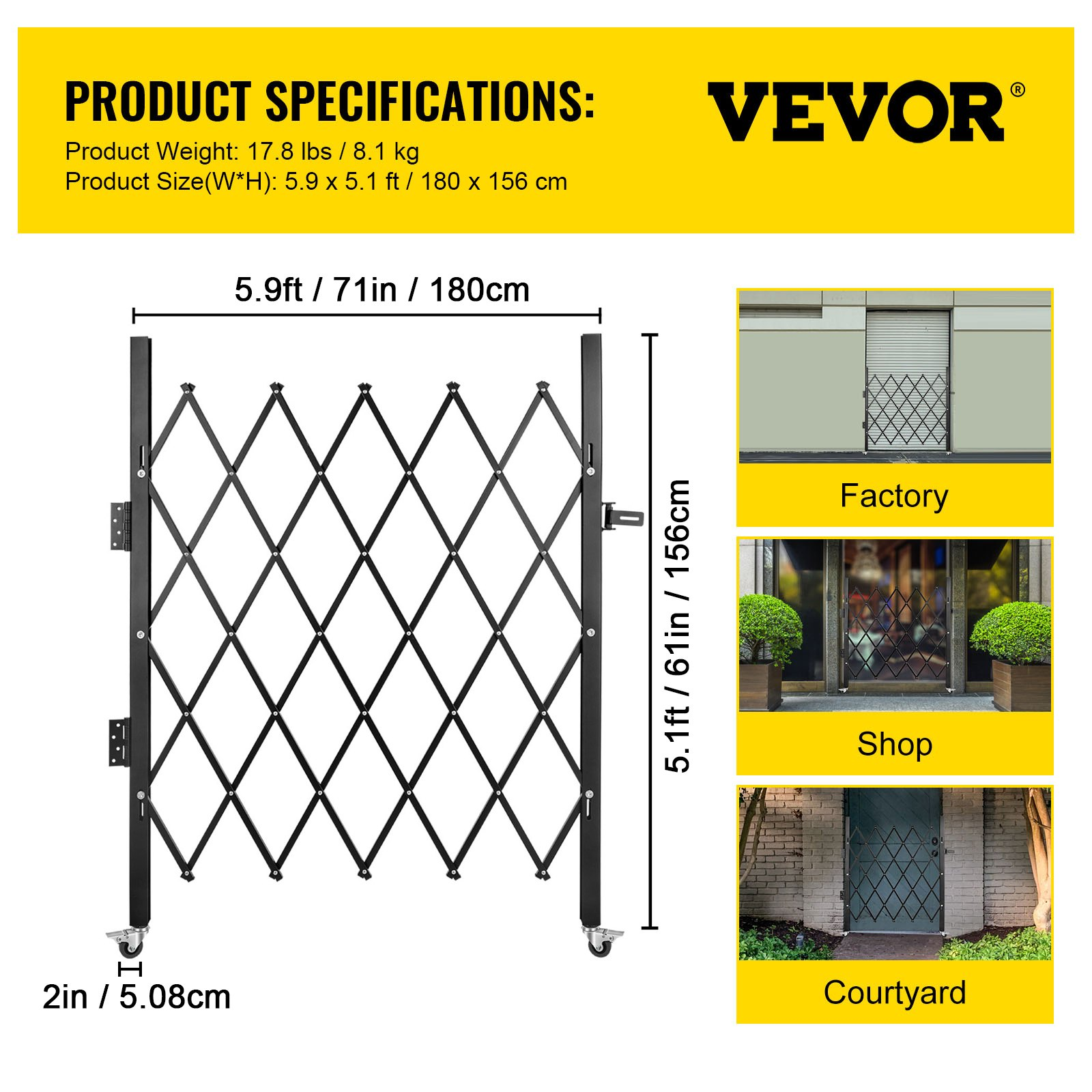 Single Folding Security Gate, Scissor Gate/Door with Padlock