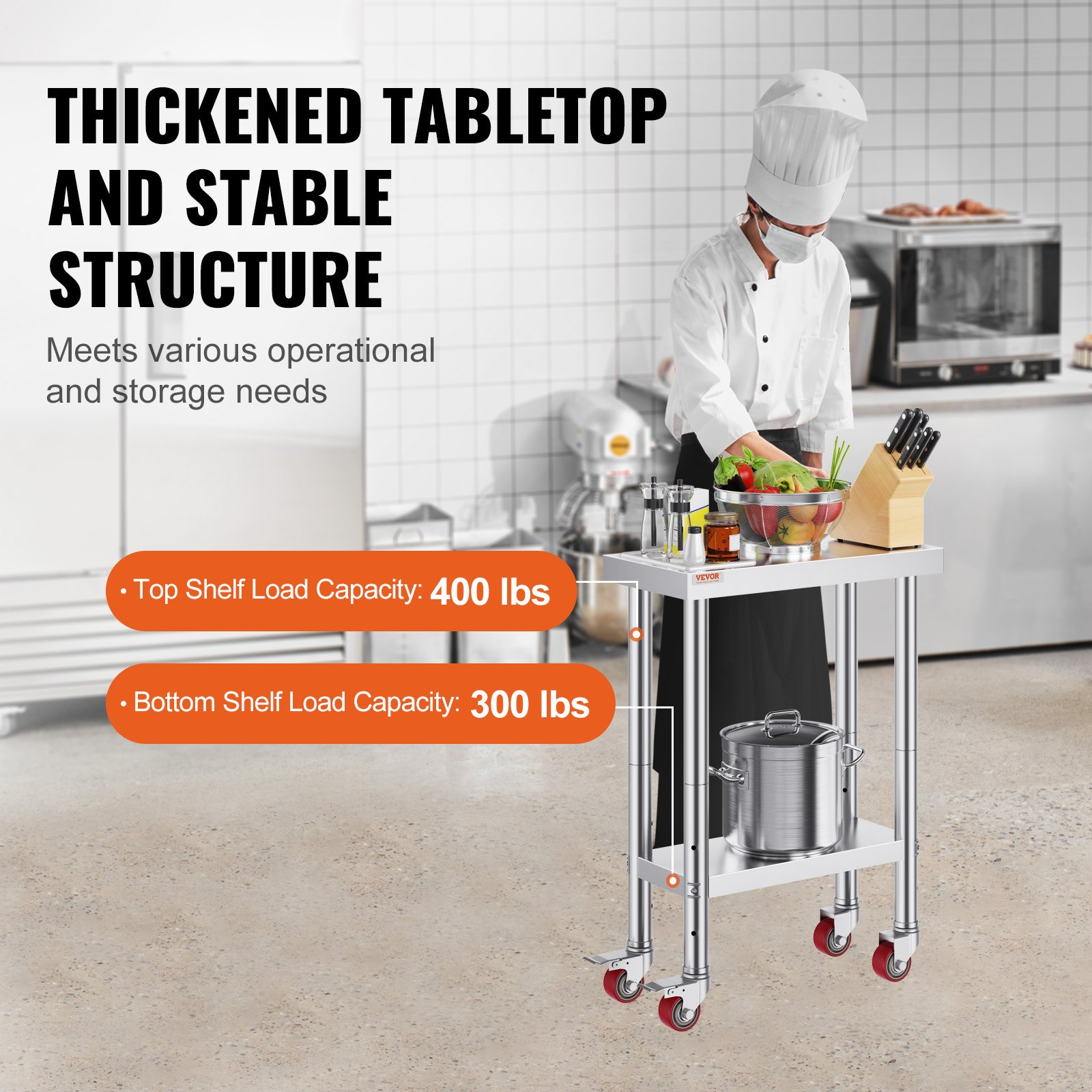 12x24 Stainless Steel Work Table w/ Wheels 700lb Capacity Adjustable Height