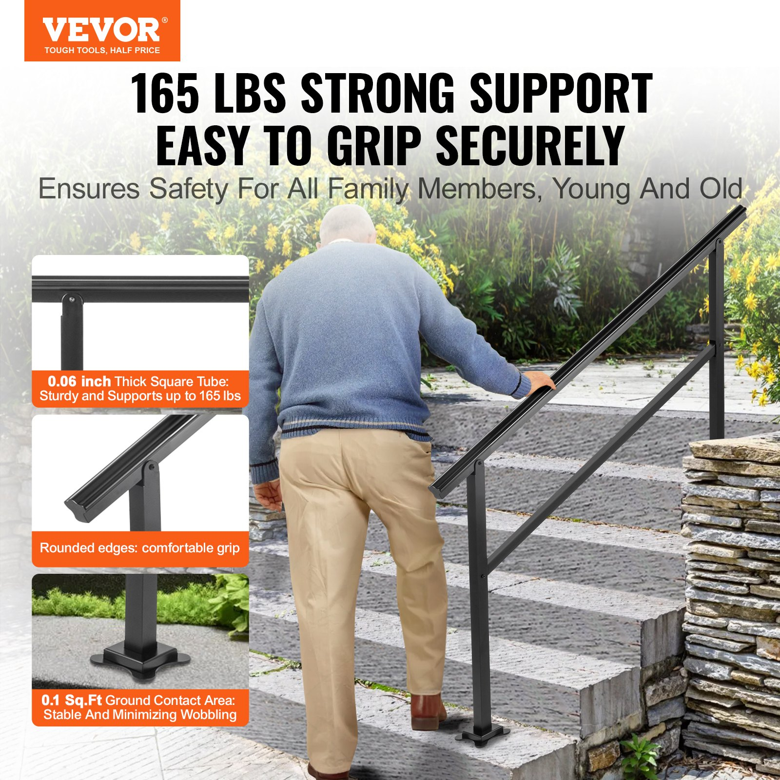 VEVOR Outdoor Handlauf 165LBS Lasthandlauf Außentreppe Aluminium Treppenhandlauf - Bild 1 von 2