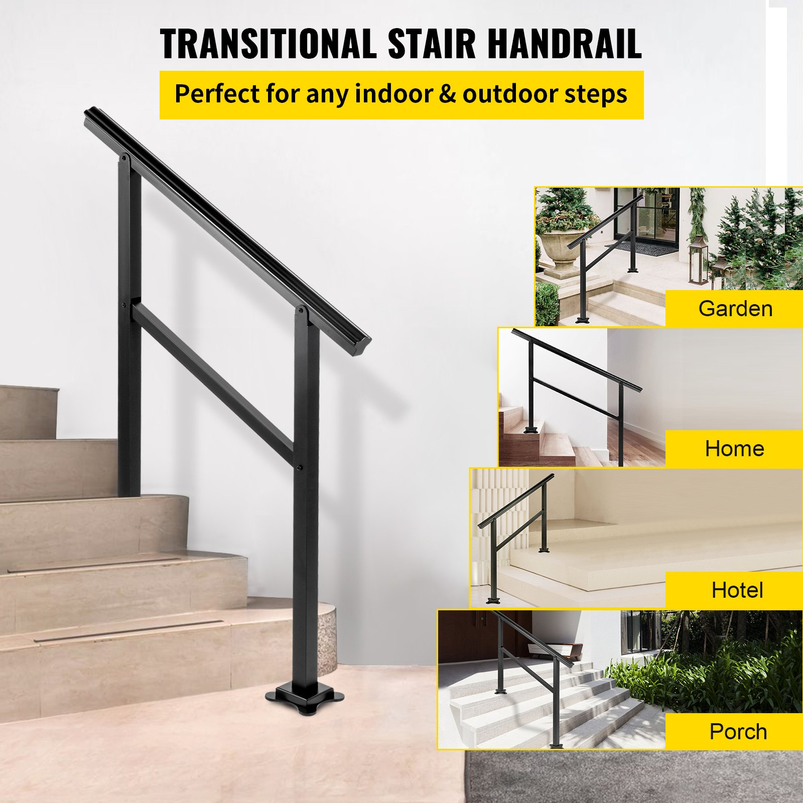 VEVOR Outdoor Handrail 165LBS Load Handrail Outdoor Stairs Aluminum Stair Handra