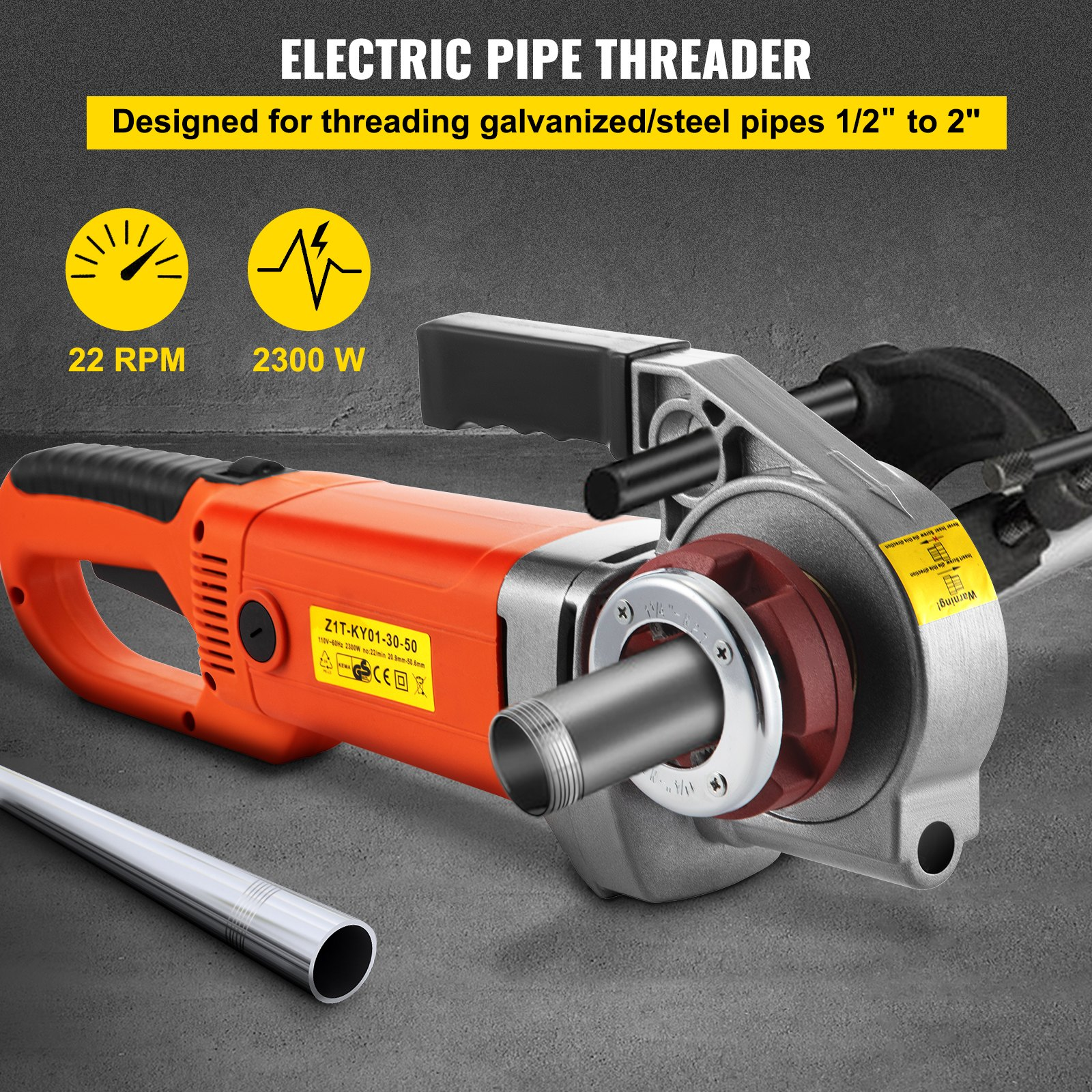 Electric Pipe Threader, 2300W Pipe Threading Machine with 6 Dies 1/2"-2", 110V