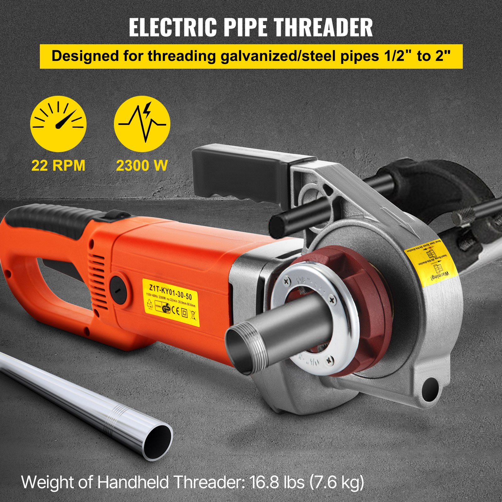 Electric Pipe Threader, 2300W Pipe Threading Machine with 6 Dies 1/2"-2", 110V