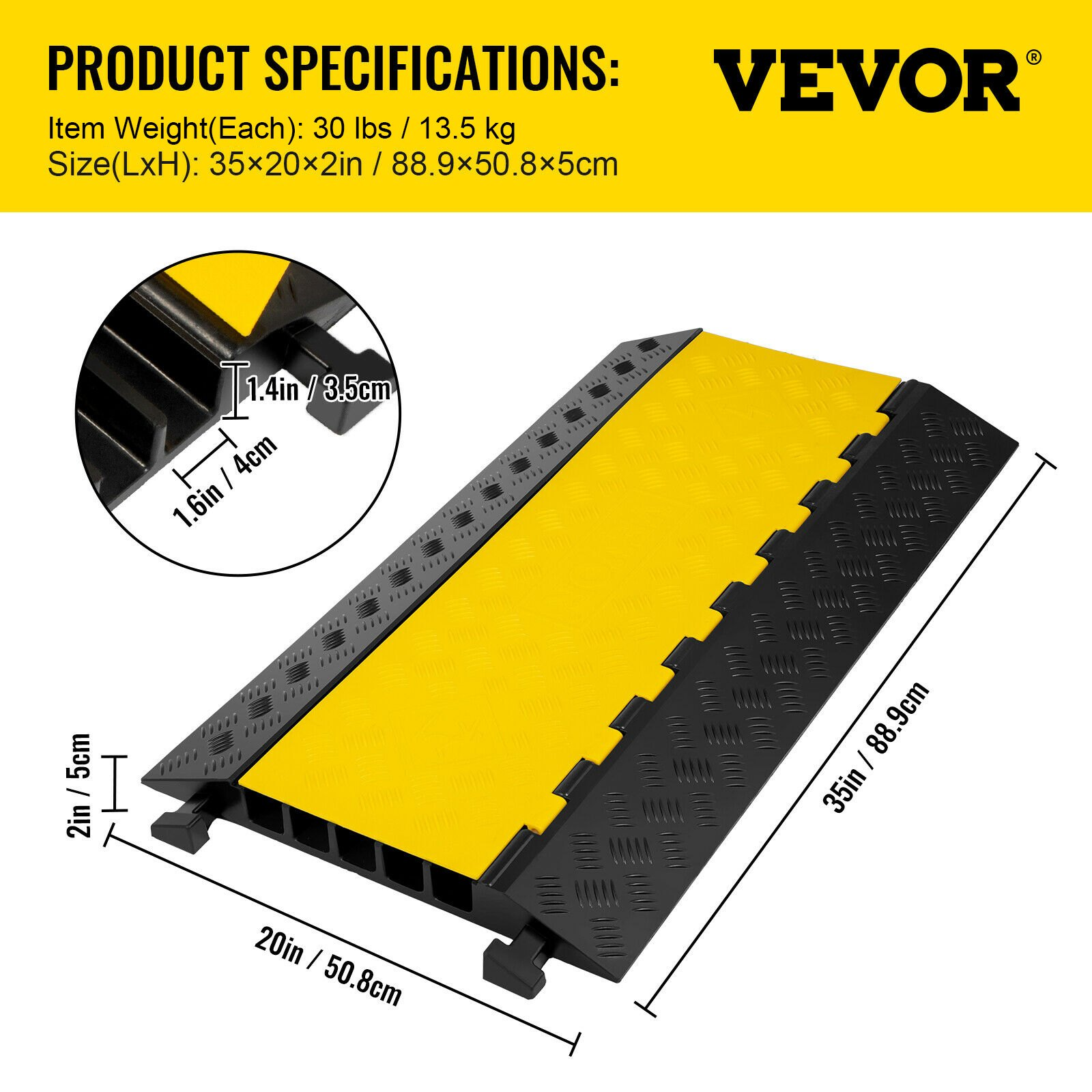 VEVOR 5 Channel Cable Protectors Extreme Rubber Cable Ramps Heavy Duty Protectiv