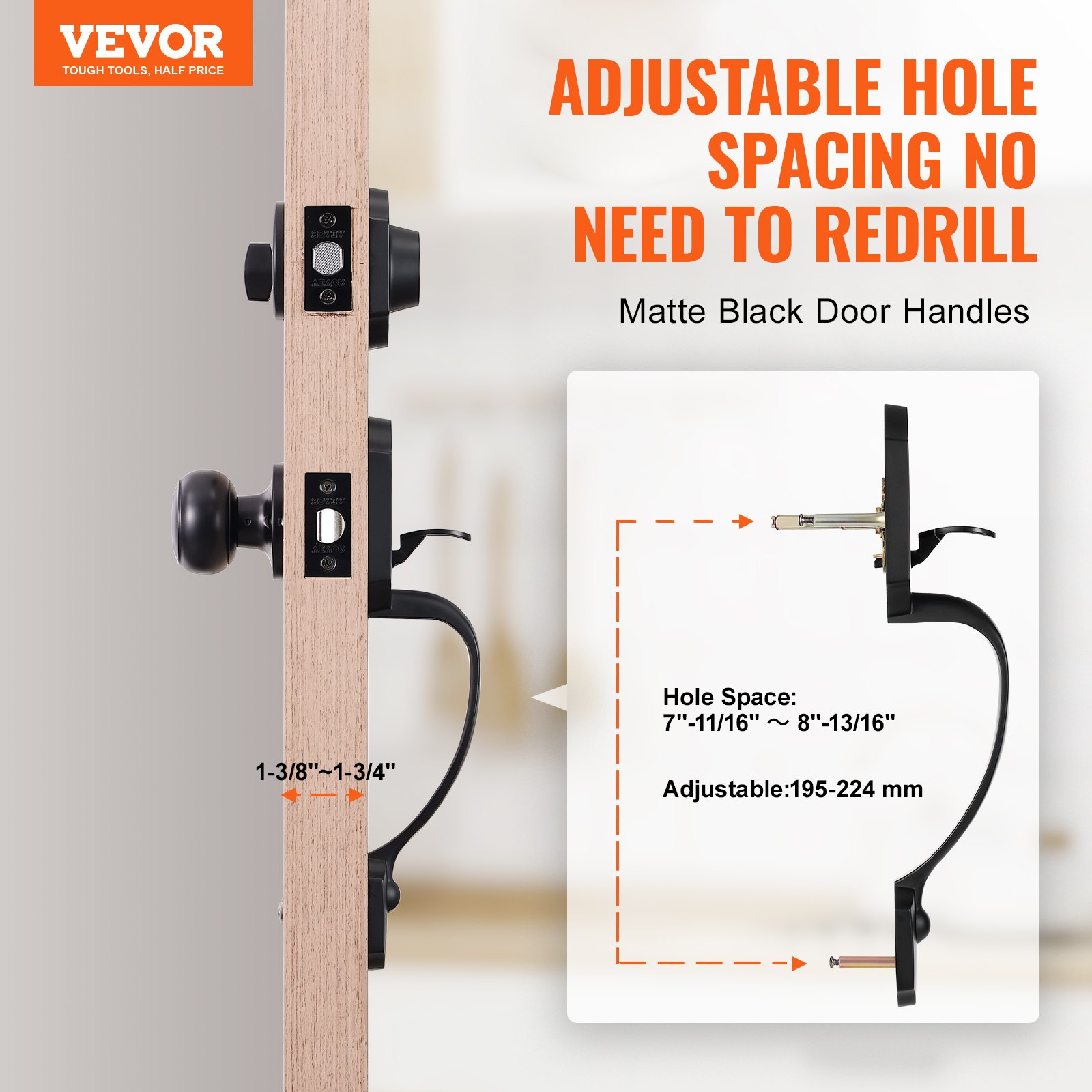 Front Door Handle and Deadbolt Set, Matte Black Front Door Lock Set with Interi