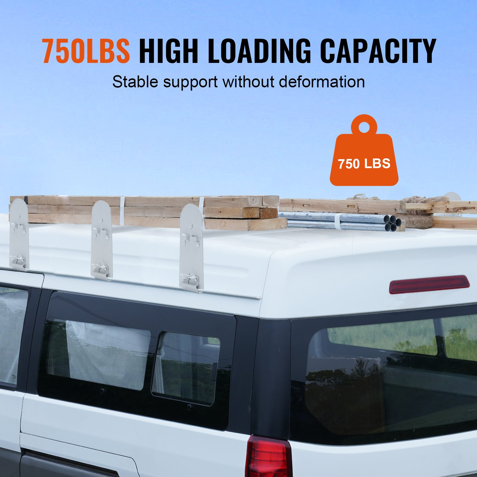 Heavy-Duty Van Roof Ladder Rack - 750 LBS Capacity, Adjustable Length 40.2" to 7